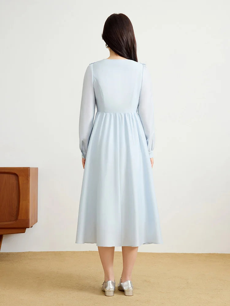 DUSHU Women Spring Long Dresses Blue Sweet Female Peter Pan Collar Long Sleeve Dress 2025 A-LINE Commuter Dress 25DS81230