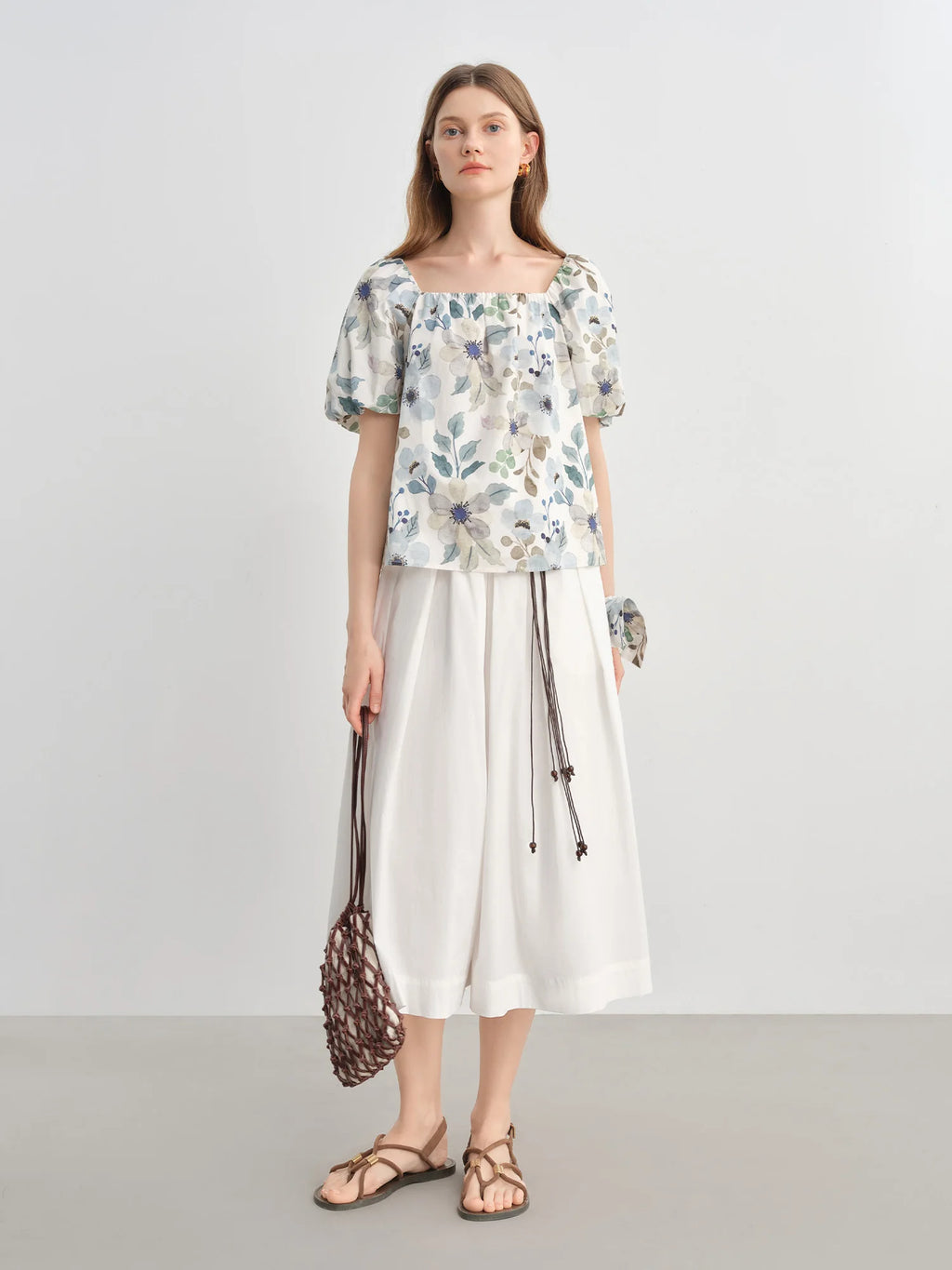 DUSHU Women's Clothing Two-wear Temperament Flower Bud Short-sleeved Shirt 2025 Summer New Printed Temperament Tops 25DS82768
