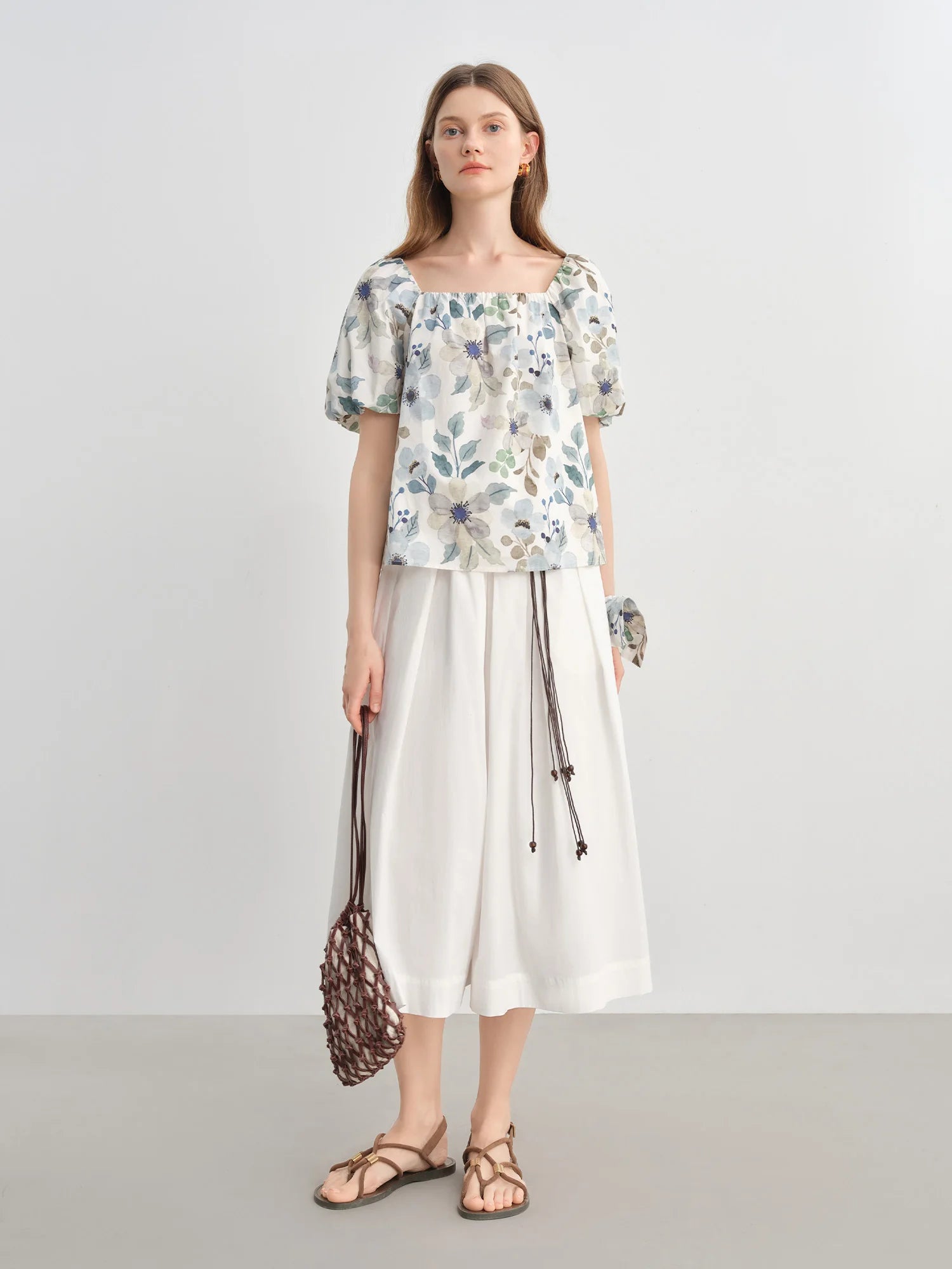 DUSHU Women's Clothing Two-wear Temperament Flower Bud Short-sleeved Shirt 2025 Summer New Printed Temperament Tops 25DS82768