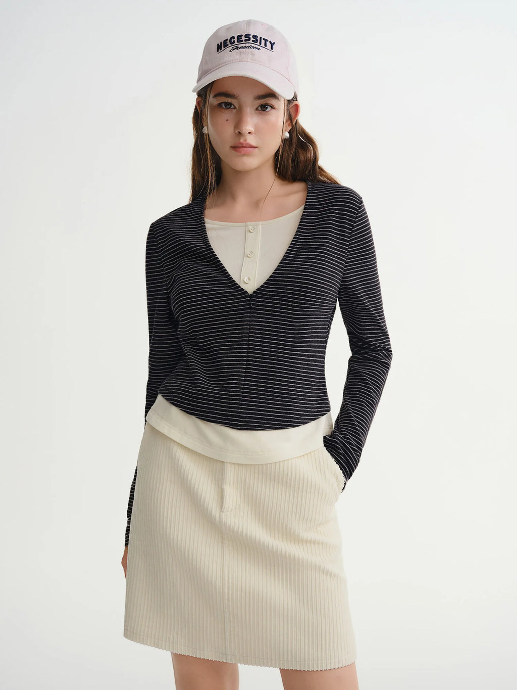 DUSHU Women Layered Design Bold Color Clash Mock Two-Piece Long-Sleeve Turtleneck Casual Versatile Flattering Slimming Top