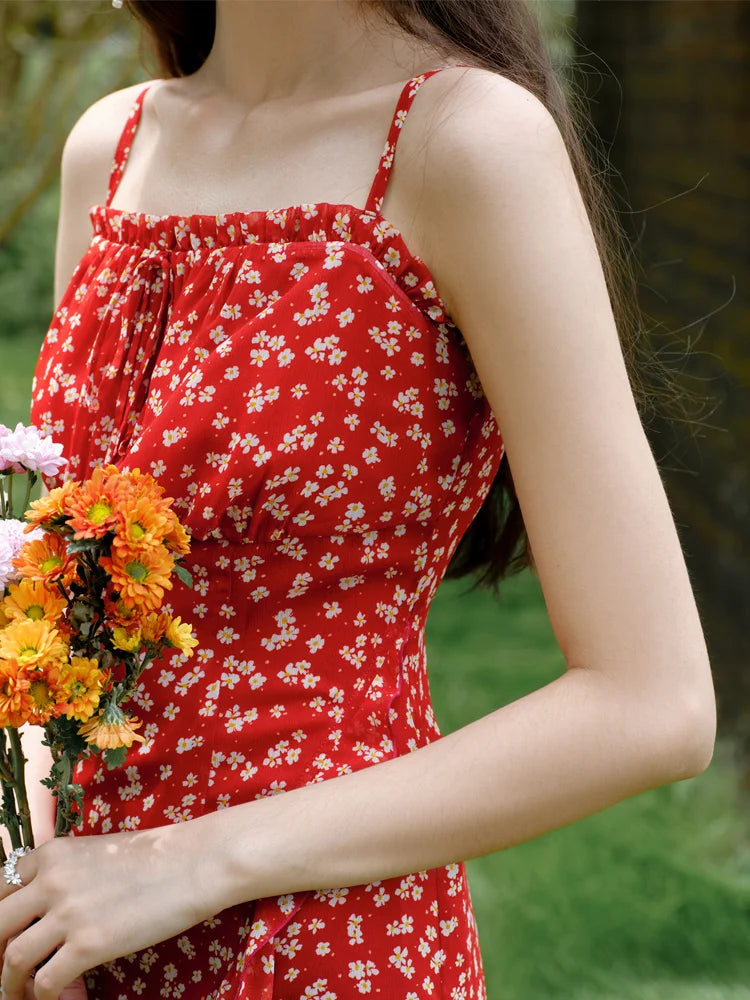 DUSHU Romantic Atmosphere Floral Ruffled Dress New Summer Style Dynamic Women's Women Casual Loose Women Dress 24DS82482