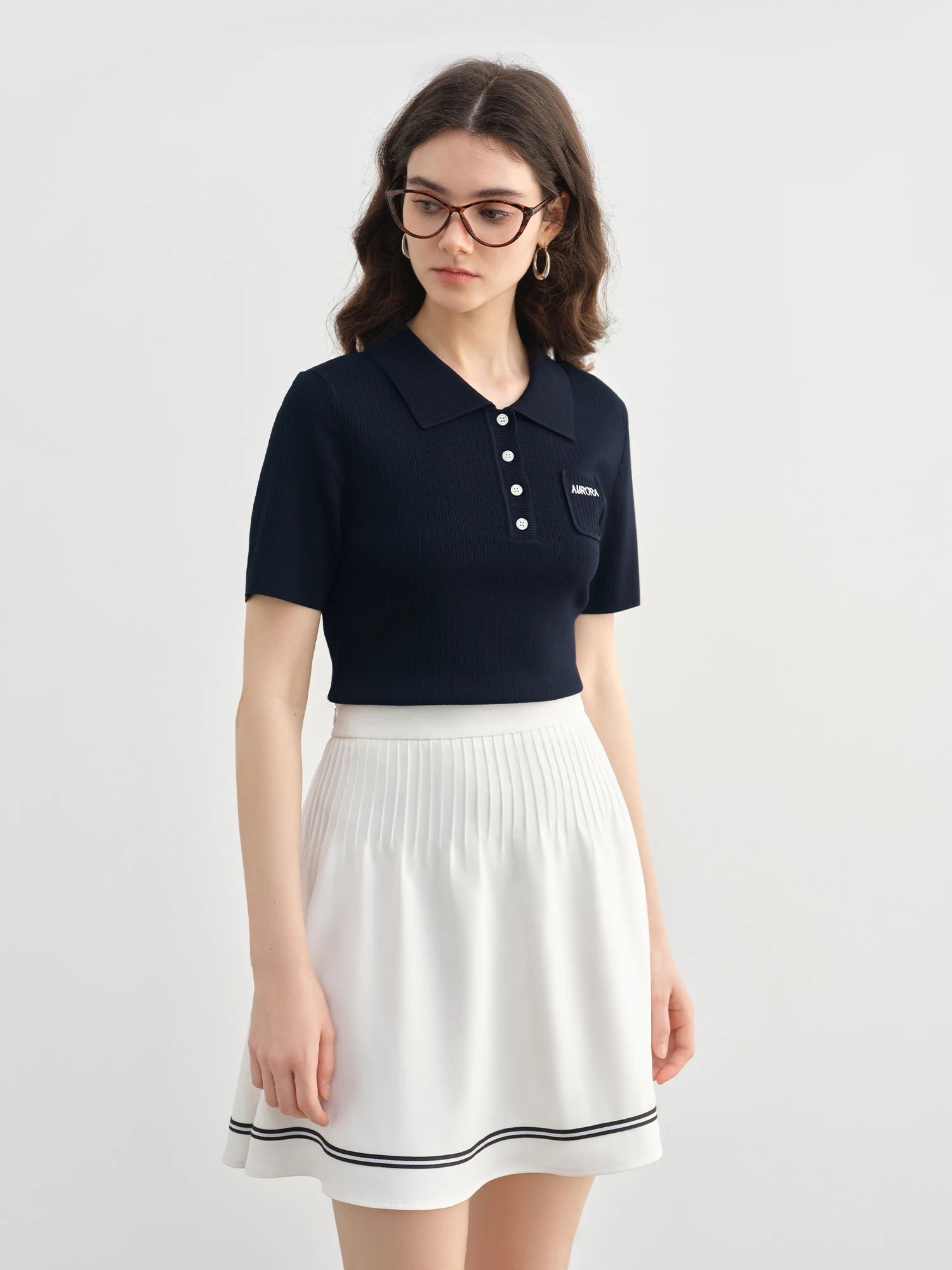 DUSHU Plus Size Retro Simple Knitted Short-sleeved T-shirt 2025 Summer Cool New Arrival Slim Contrast Color Polo Top 25DS82096
