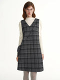 DUSHU Plus-Size Women Green Notes Crossbody Bag Embellished Plaid Vest Dress 2025 Winter New Arrival Only Vest Dresses With Bag