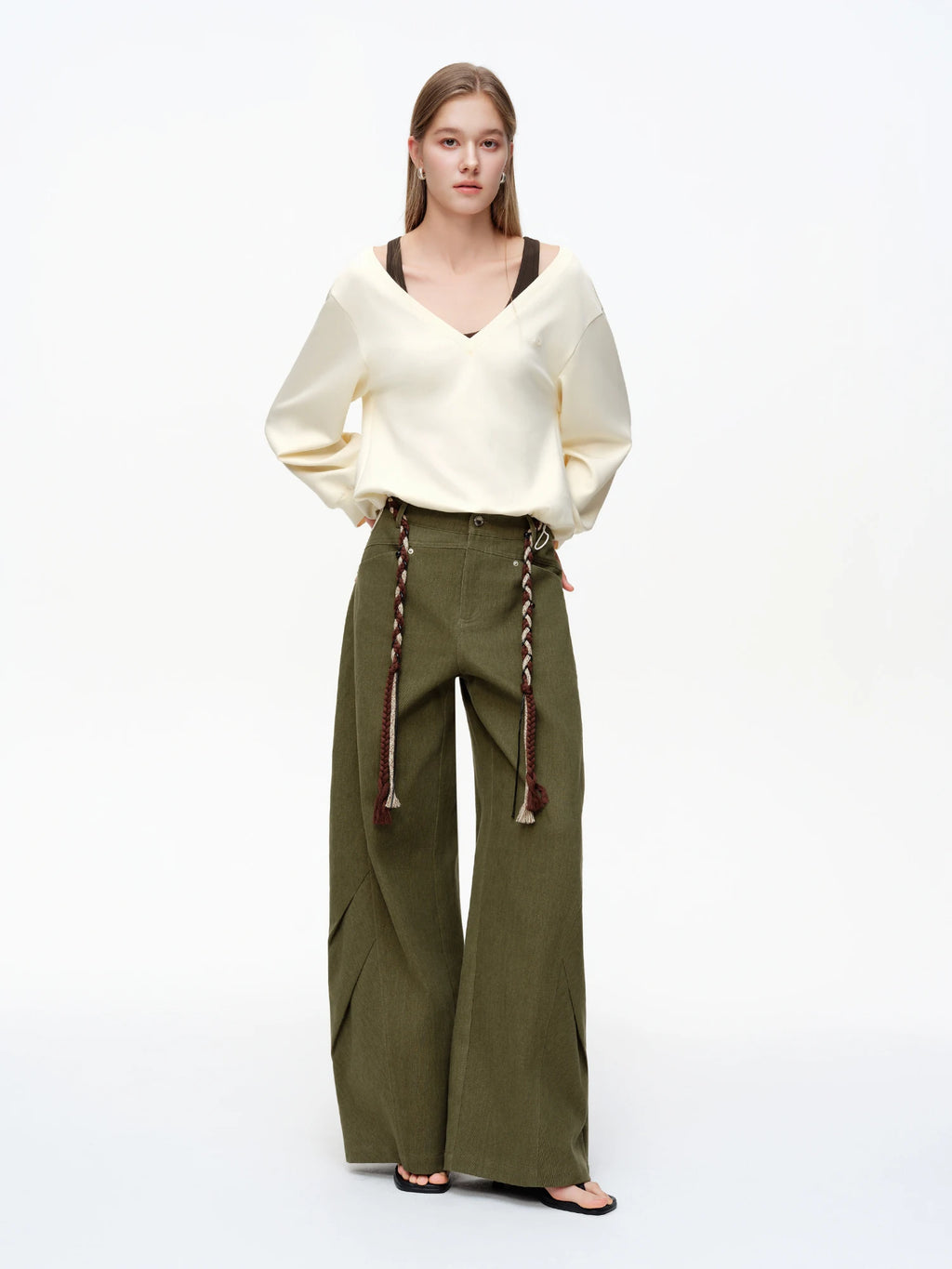 DUSHU Women's Retro Cargo Scimitar Pants 2026 Spring Loose Comfortable Casual Trousers cotton comfortable all-match fashionable