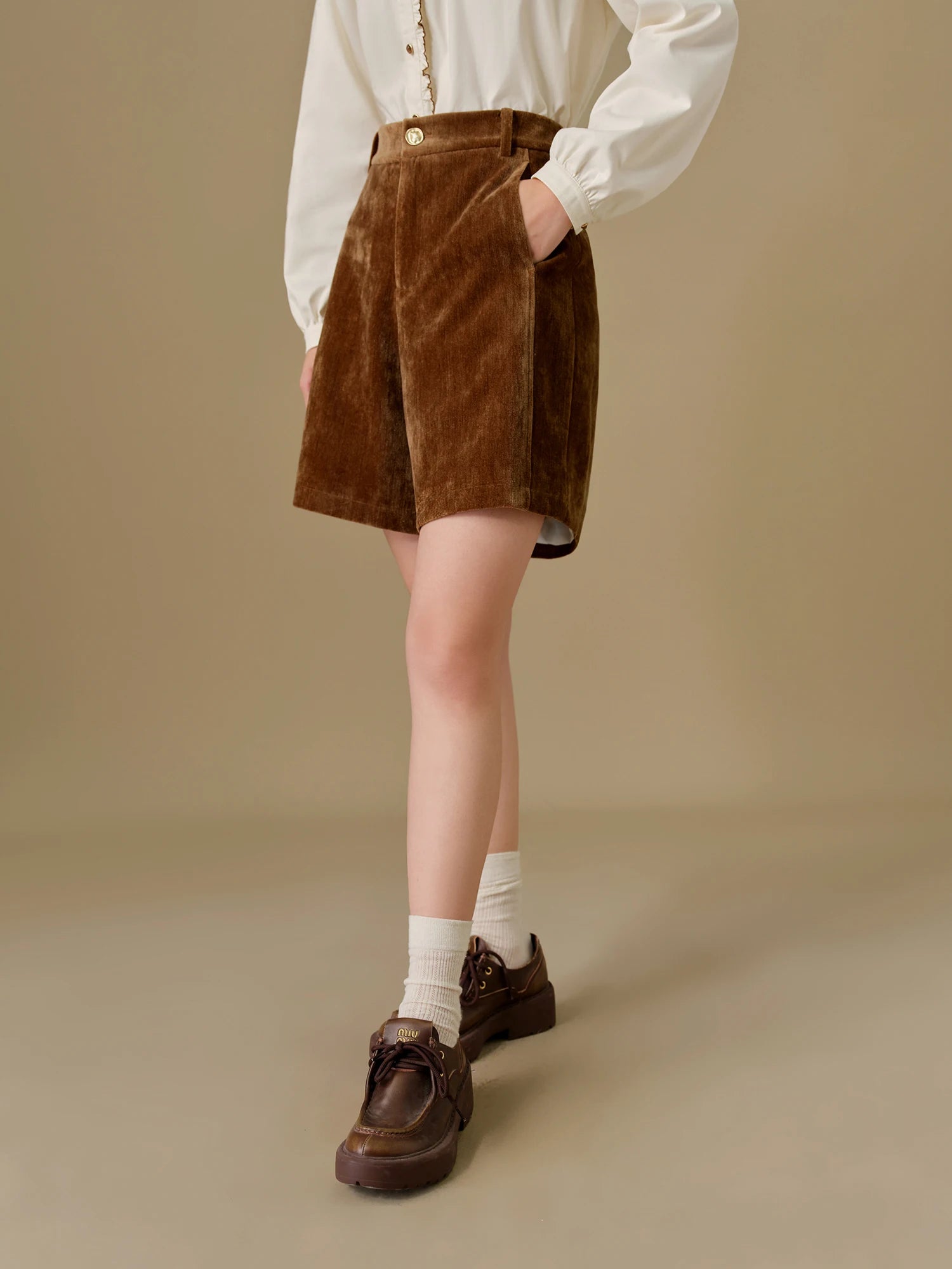 DUSHU Plus Size Vintage Style Straight Pants for Women2024 Winter New Design Versatile Casual Commuter Chic Shorts 24DS84255