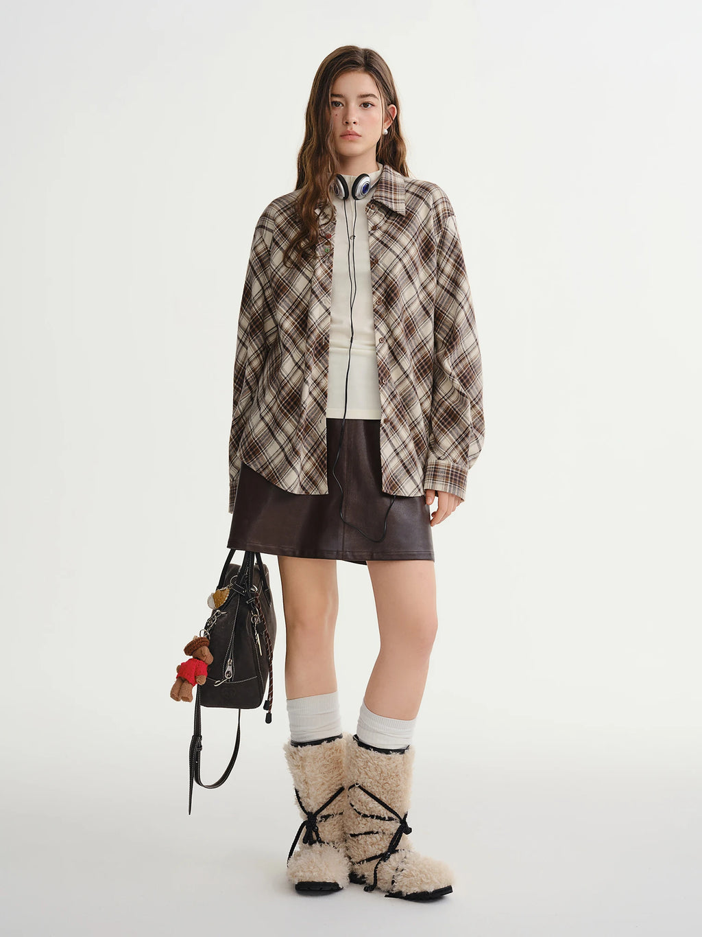 DUSHU Plus Size Women's Bias Cut Plaid Shirt 2025 New Arrival Bohemian Style Long Sleeve Blouse with Relaxed Fit Casual Tops