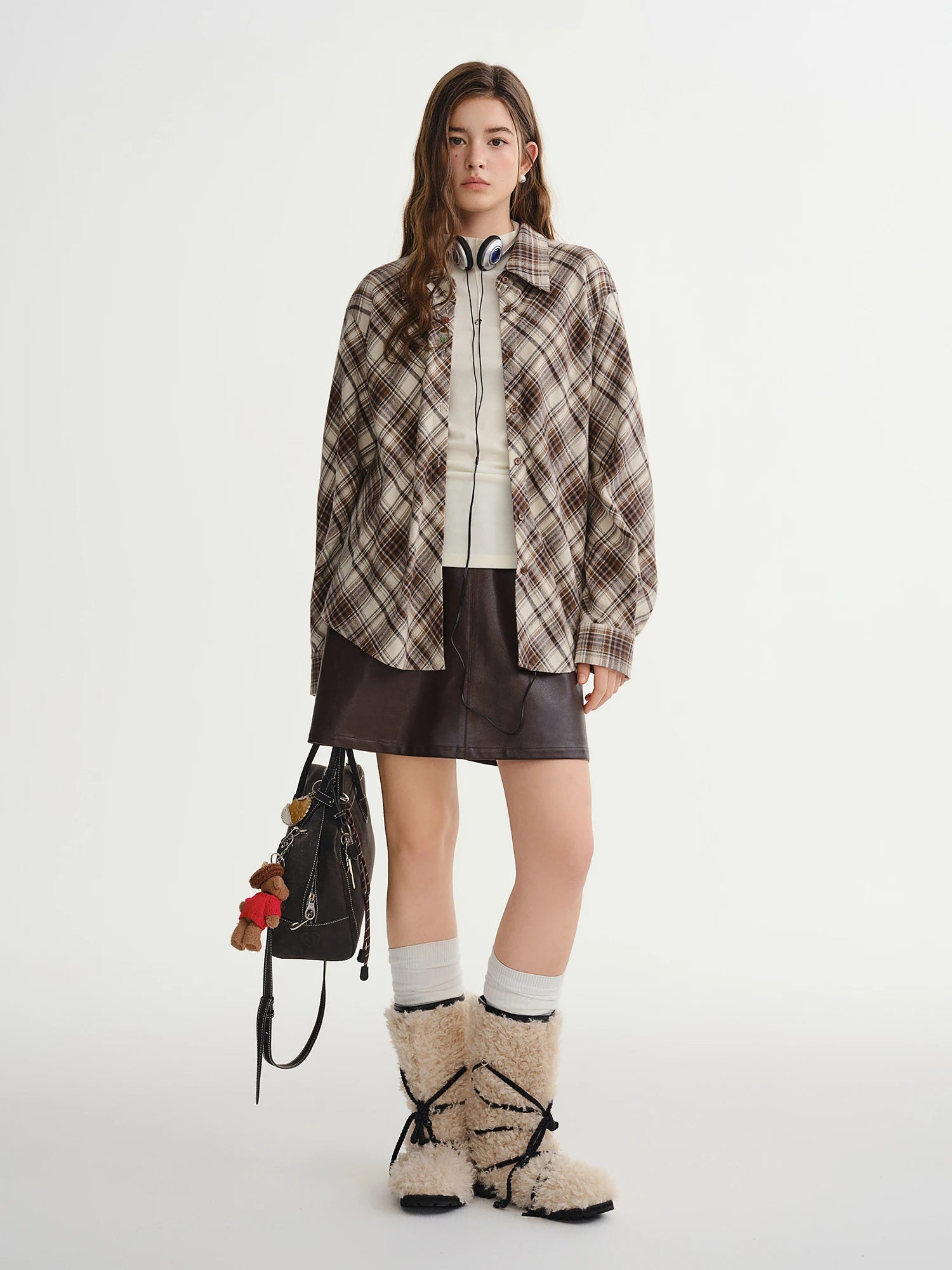 DUSHU Plus Size Women's Bias Cut Plaid Shirt 2025 New Arrival Bohemian Style Long Sleeve Blouse with Relaxed Fit Casual Tops