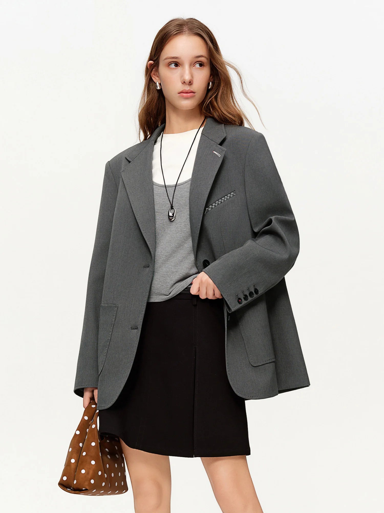 DUSHU 2026 Plus Size Spring New Women's Classic Oversized Blazer, Wide Shoulder Structured Jacket, Y2K Retro Office Chic Coat