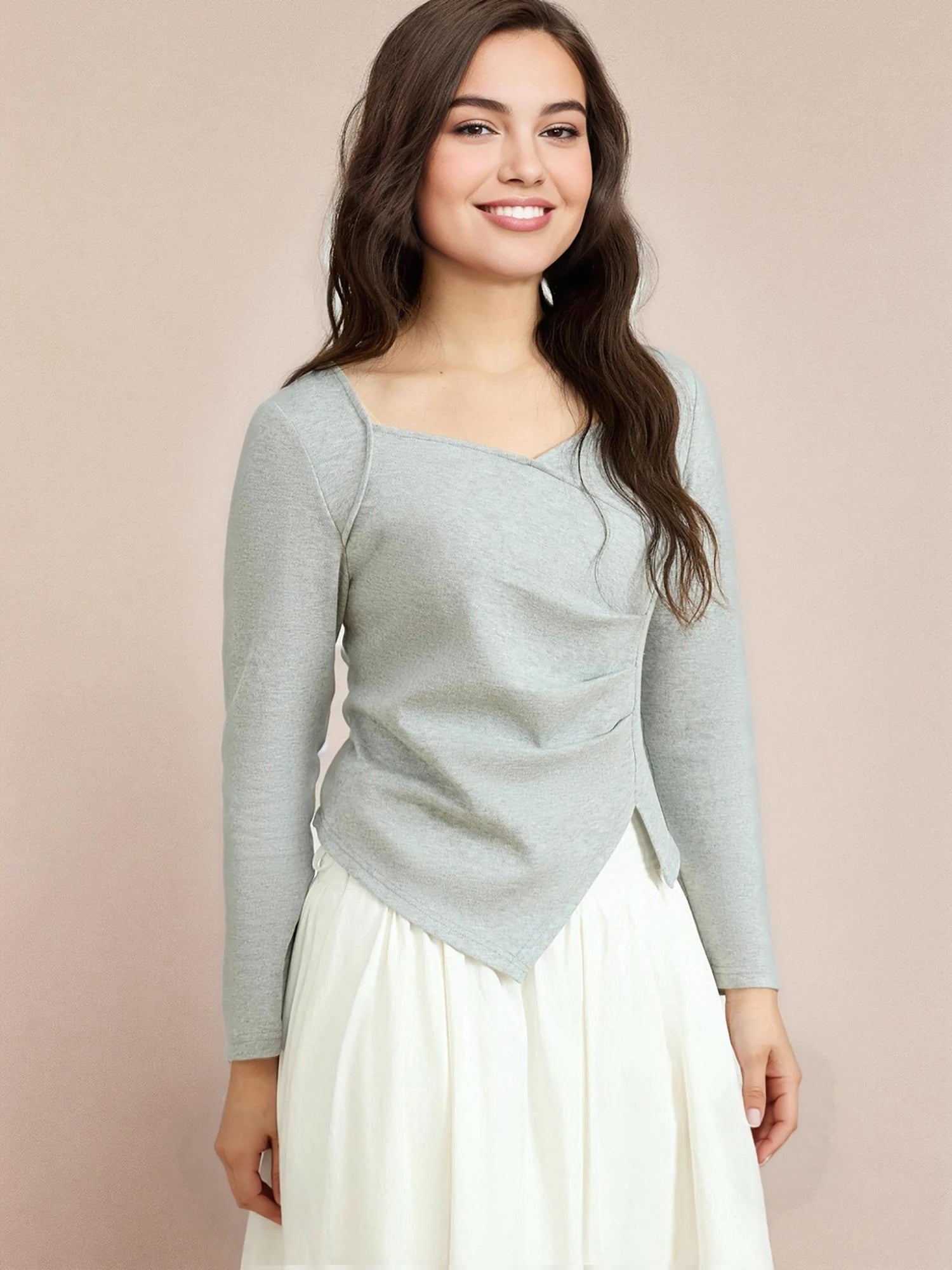 DUSHU Women Spring Long Sleeve Tops Female Slim Elasticity Pink Knitwear Casual Grey Long Sleeve T-Shirts 25DS81124