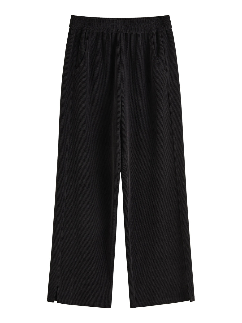 DUSHU【2 Colors】Women Thick Trousers 2024 Winter Beige Elastic Waist Full Length Trousers Black Commuter Pant 24DS84528+24DS84429