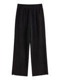DUSHU【2 Colors】Women Thick Trousers 2024 Winter Beige Elastic Waist Full Length Trousers Black Commuter Pant 24DS84528+24DS84429