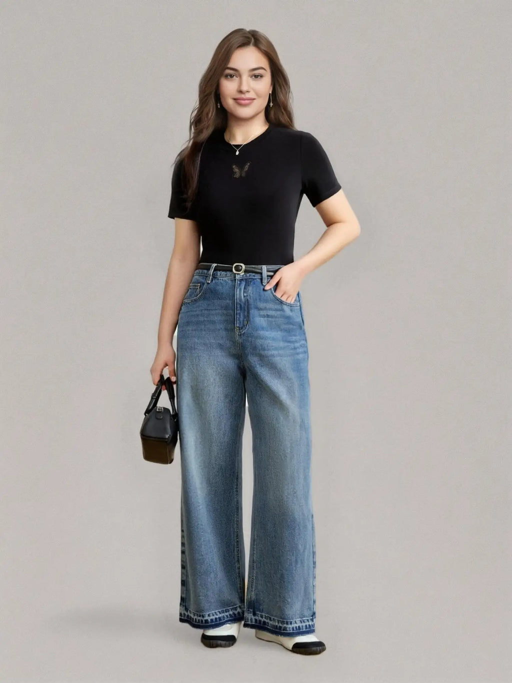 DUSHU Women's Classic All-match Straight Jeans Women's 2025 Spring New Holiday Casual Fashion High Waist Trousers 25DS81041