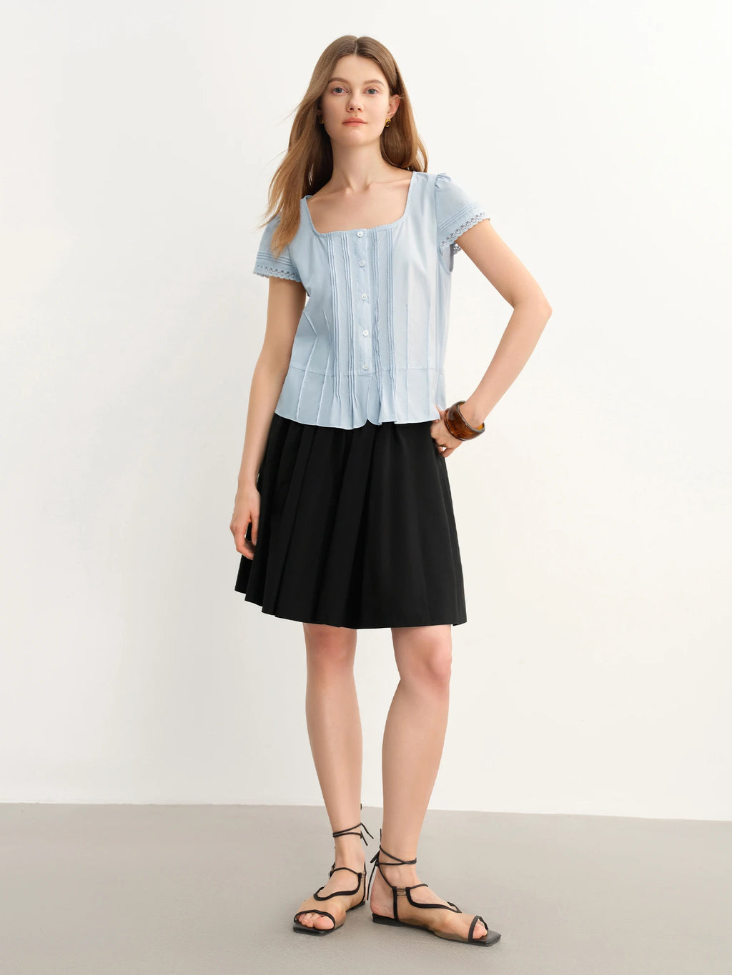 DUSHU Chic Casual Black Slimming Design Versatile A-Line Skirt - 2025 Summer New Arrival Skirts for Women 25DS82839