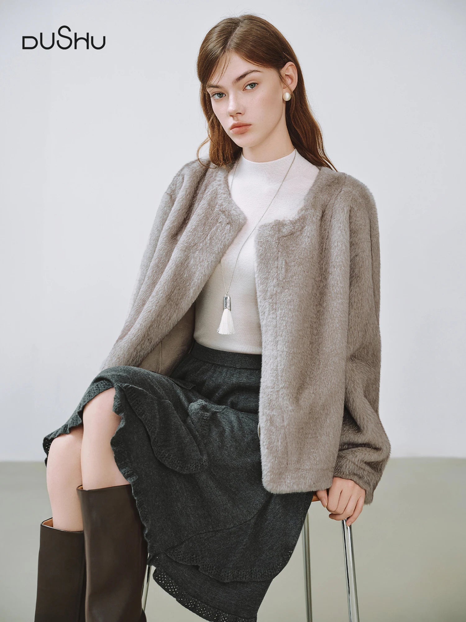 DUSHU Plus Size Faux Mink Eco-friendly Fur Coat New Winter 2025 Loose Fit Short Coat Banquets Commuting Classic Elegant Design