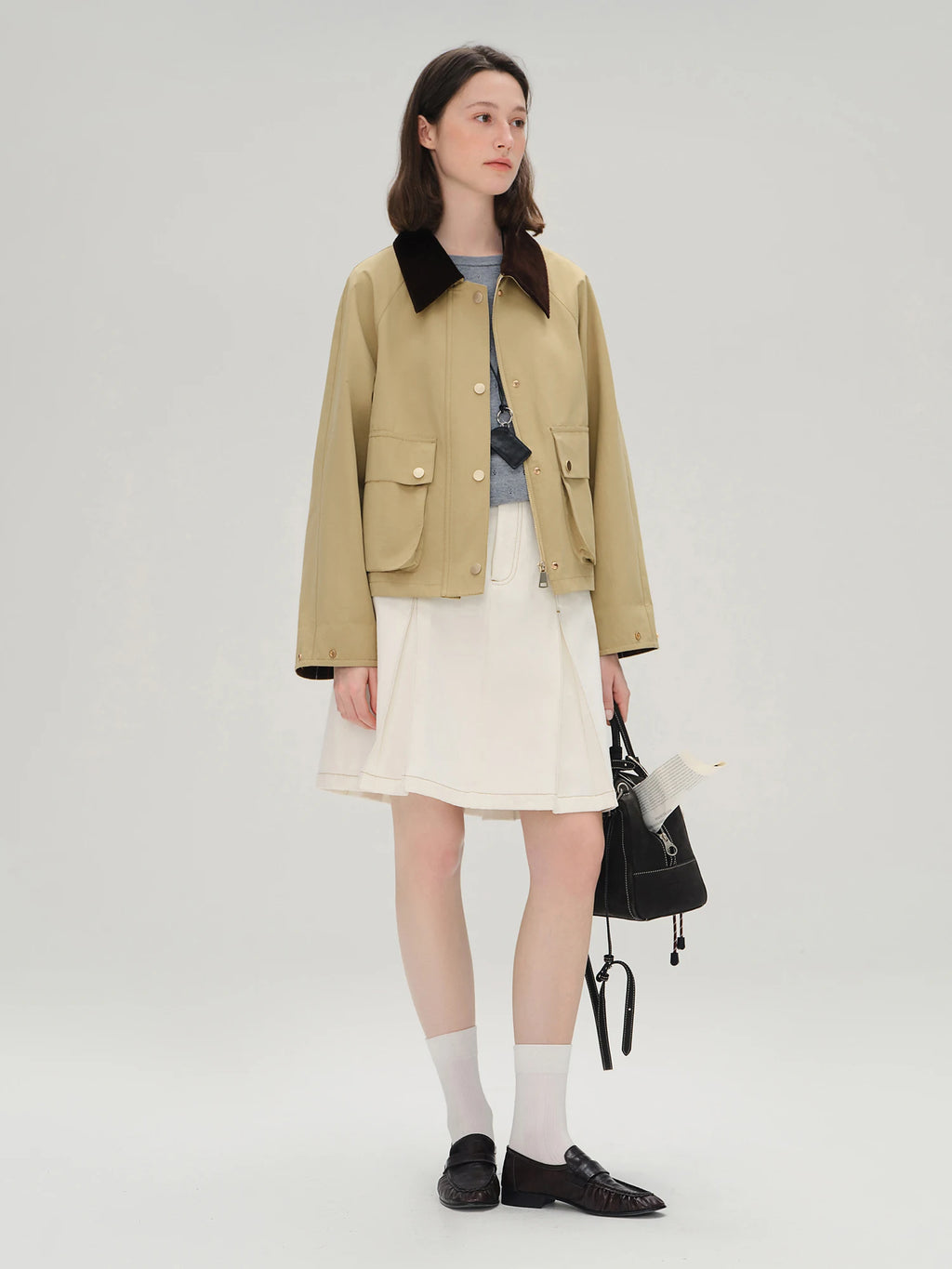 DUSHU Khaki Retro Barn Style Long and Short Trench Coat Autumn New Style 25DS83081+25DS83082