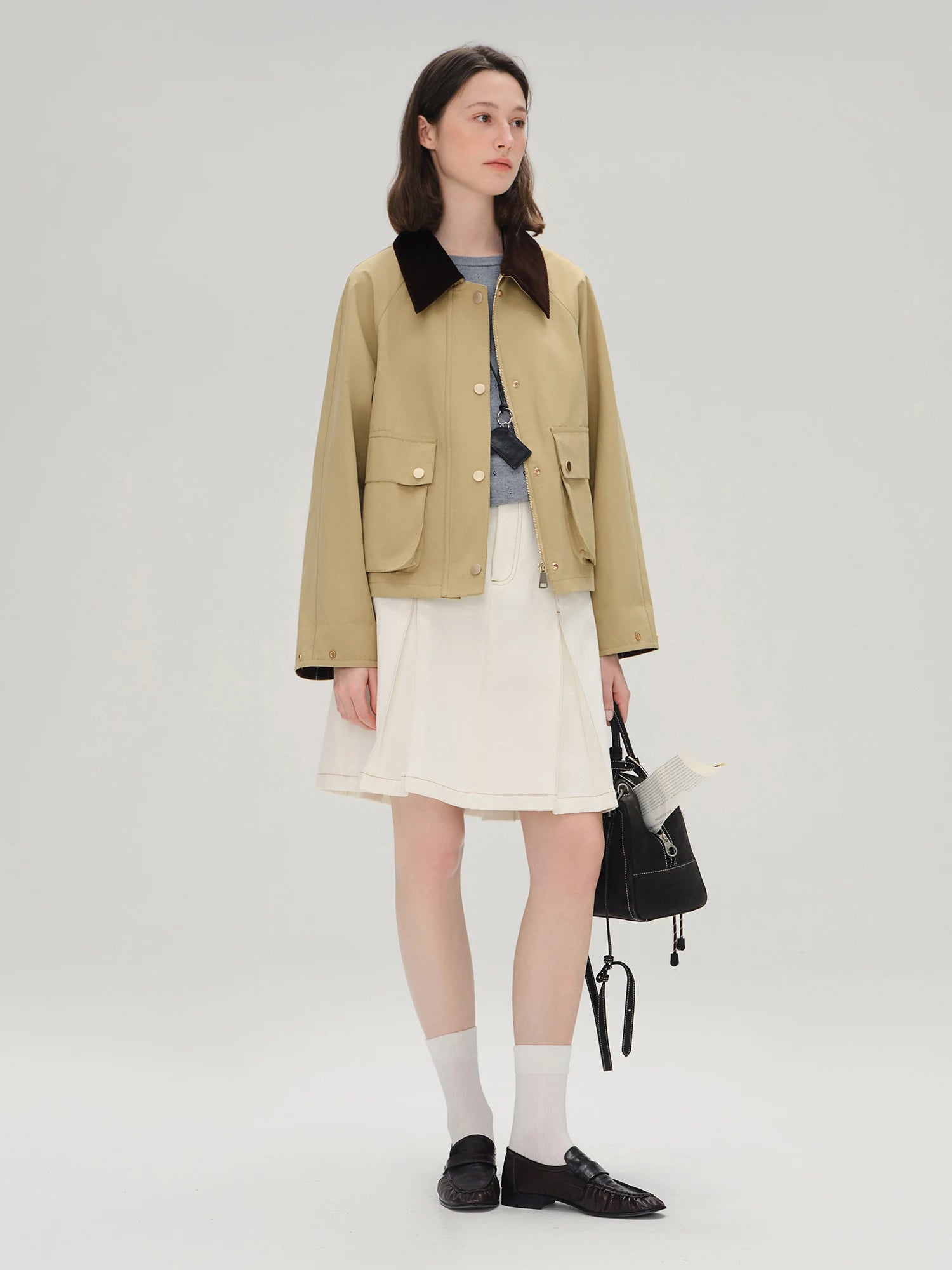 DUSHU Khaki Retro Barn Style Long and Short Trench Coat Autumn New Style 25DS83081+25DS83082