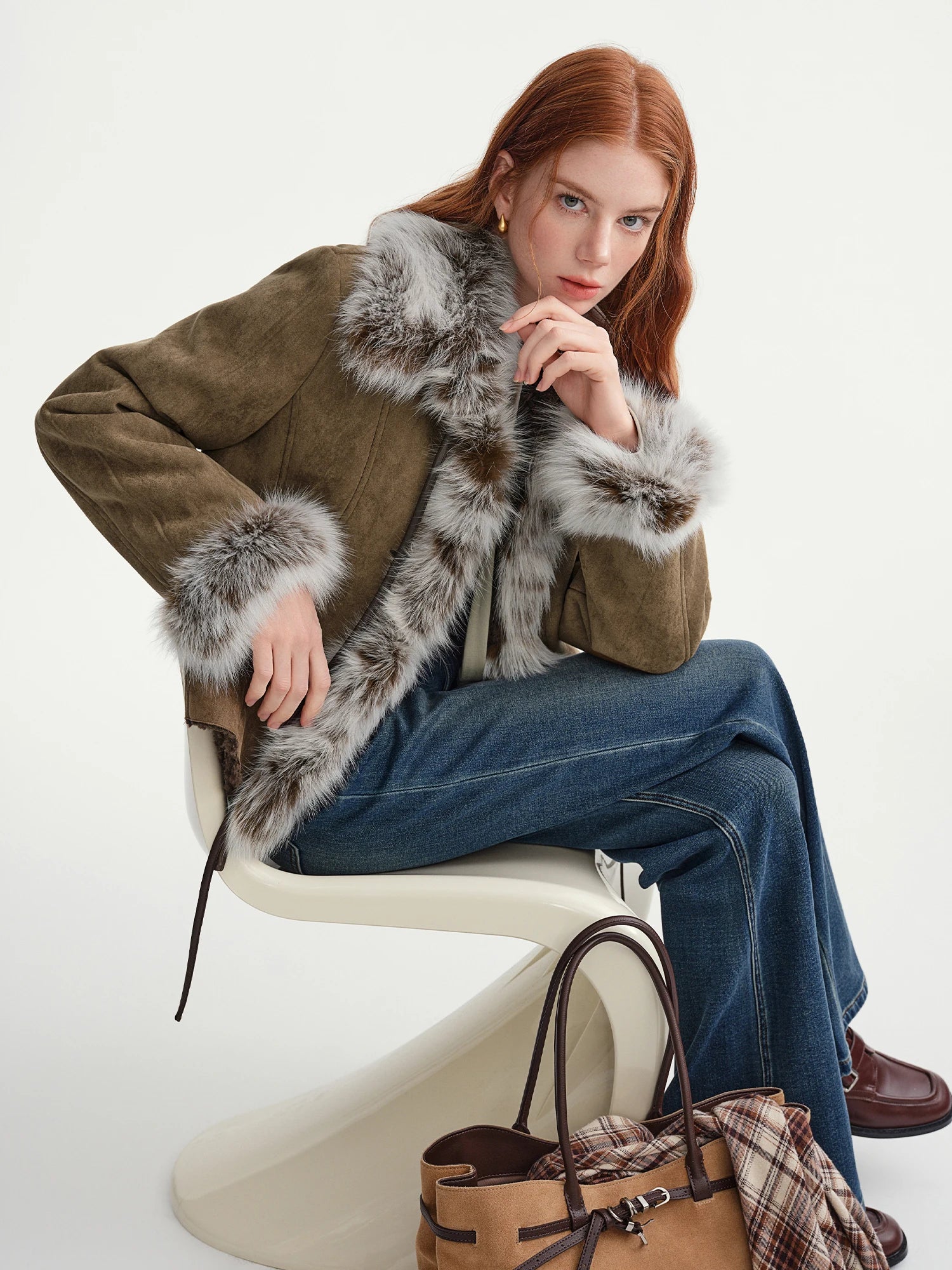 DUSHU [Warm Winter Mocha] 2025 Autumn and Winter Fox Fur Short Jackets Women Retro Loose Coats Streetwear Chic Brown Stylish