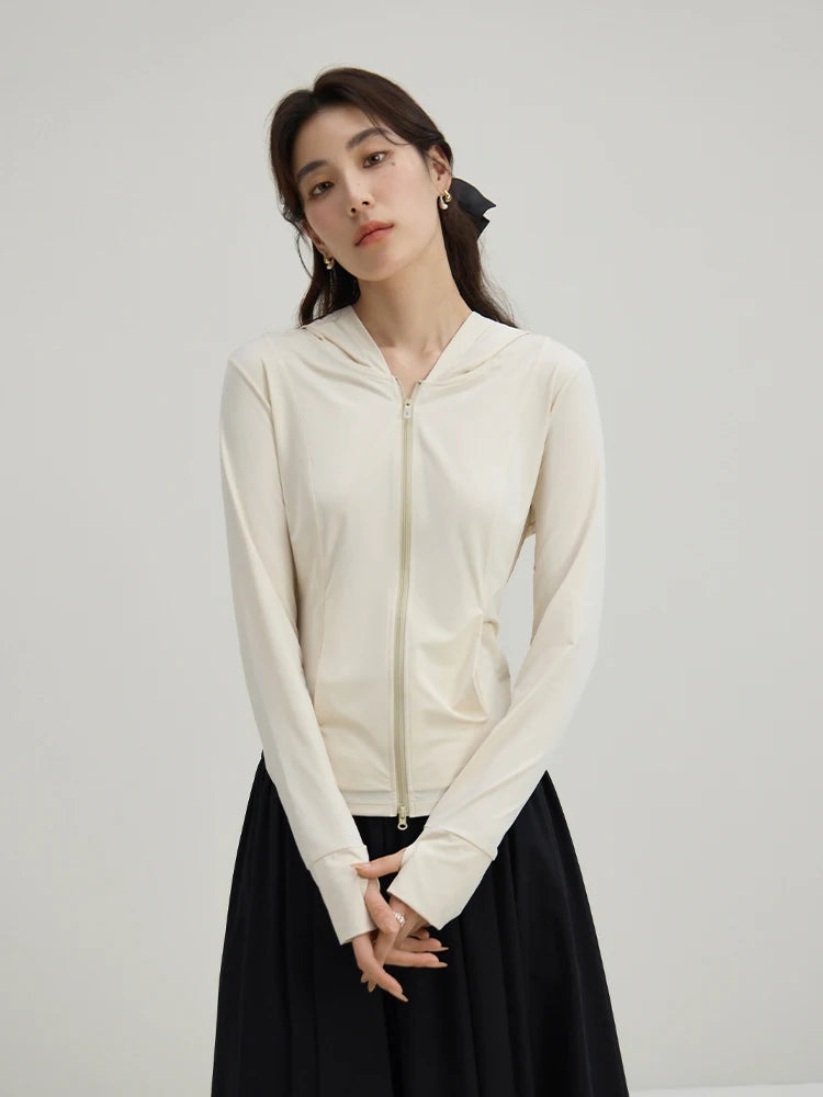 DUSHU 【4 Colors】Slim Cool Sun Protection Women Long Sleeve Coats Double-ended Zipper Curved Hem Stretch Sun Clothes 24DS82312