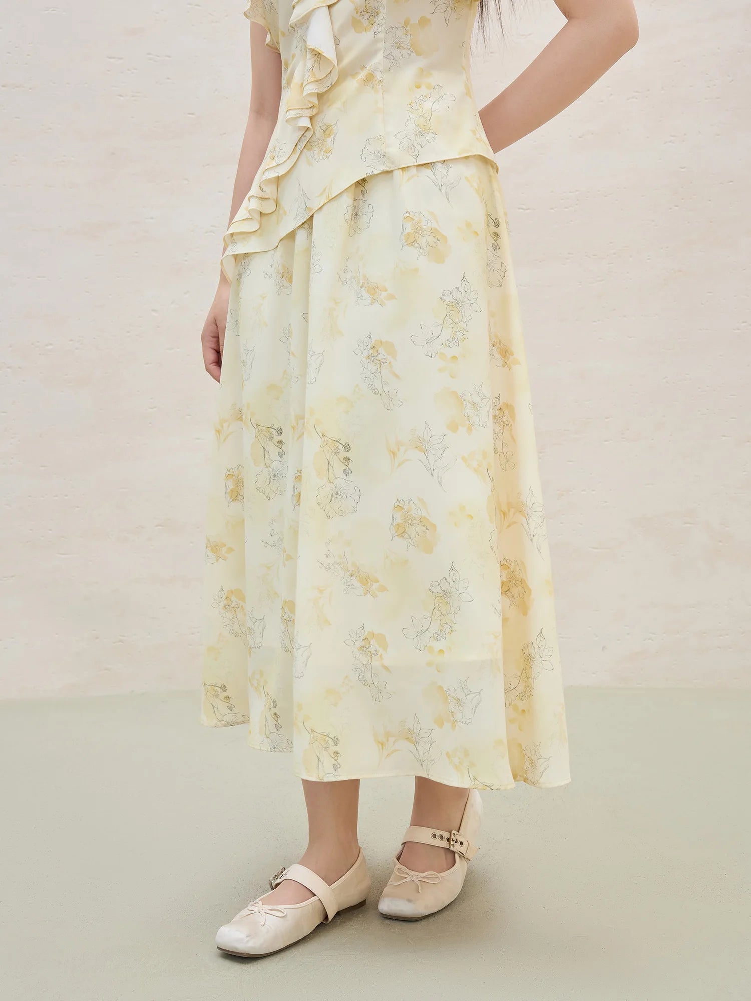DUSHU Plus Size Women Flower Ruffled Tops 2025 Summer New Arrival Gentle Style Floral Strappy Top Skirt Two-piece Set 25DS82105