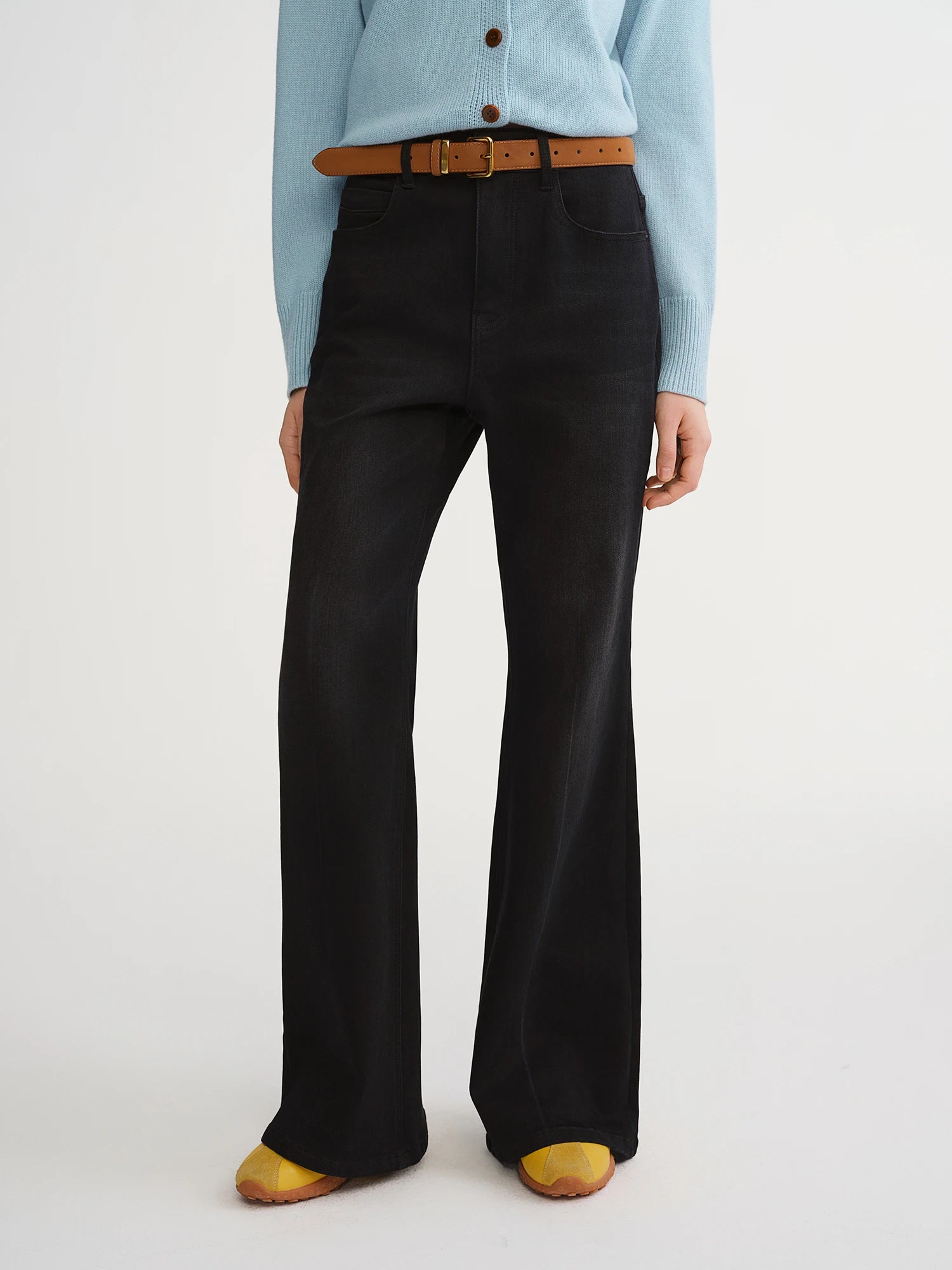 DUSHU Women High-Waist Wide Leg Trousers 2025 New Flared Dress Pants for Office Elastic Waist Stretchy Classic Black Work Pants