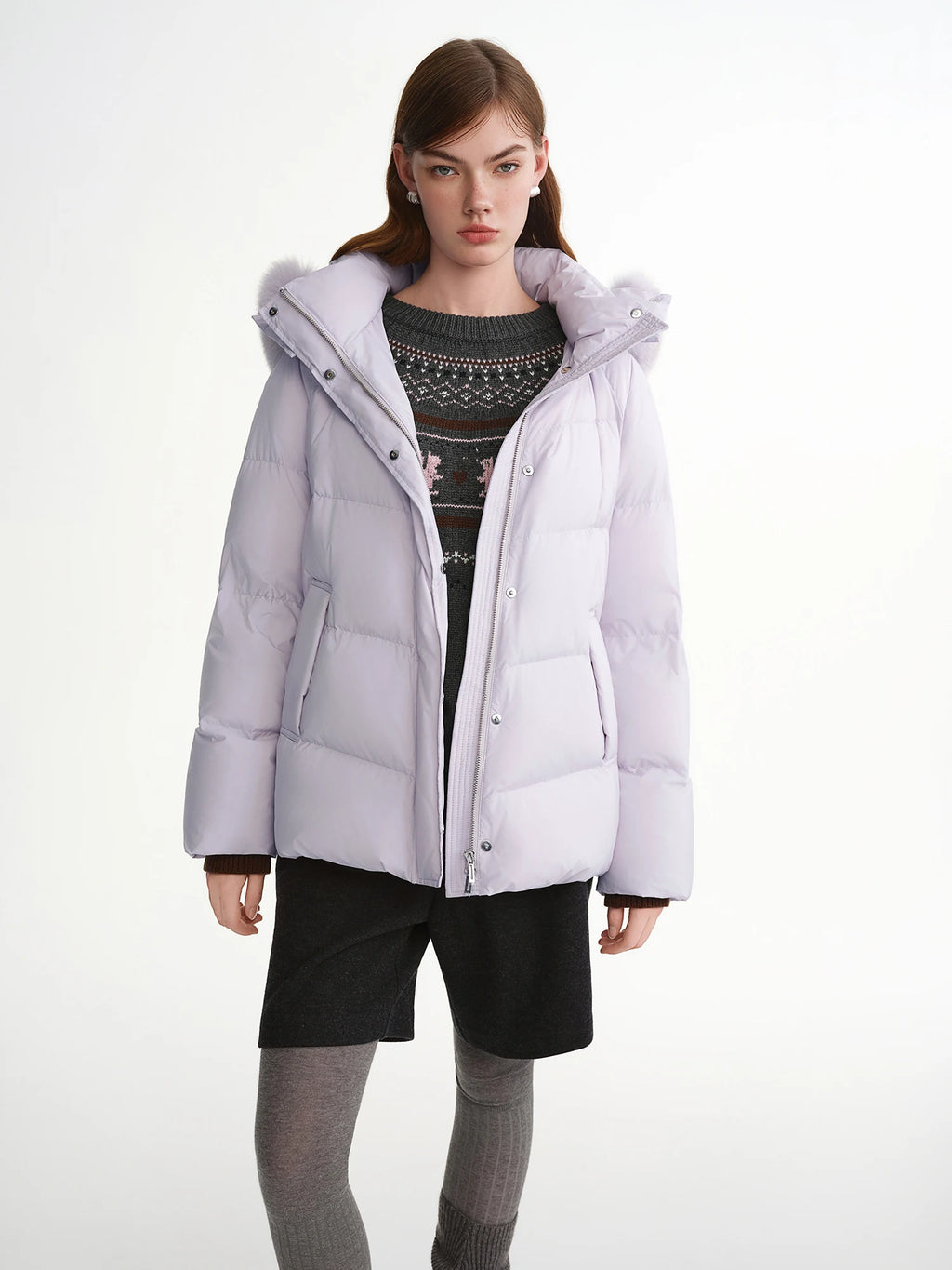 DUSHU Puff Down Jacket Long and Short Styles of Goose Down Jacket Women Fox Fur Collar 2025 Winter Outerwear Simple Commuting