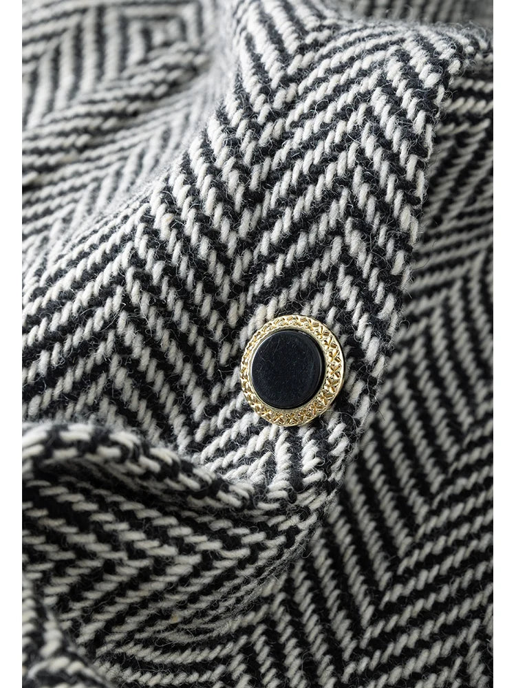 DUSHU Women's Retro Plaid U-neck Vest Skirt Pocket Design Button Placket Design Long Woolen A-line Dress Women Winter Dresses