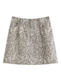 DUSHU Women's Smoky Leopard Print Printed Denim Skirt Spring 2026 New Arrival Elegant Trendy Versatile A-Line Mini Cotton Skirt