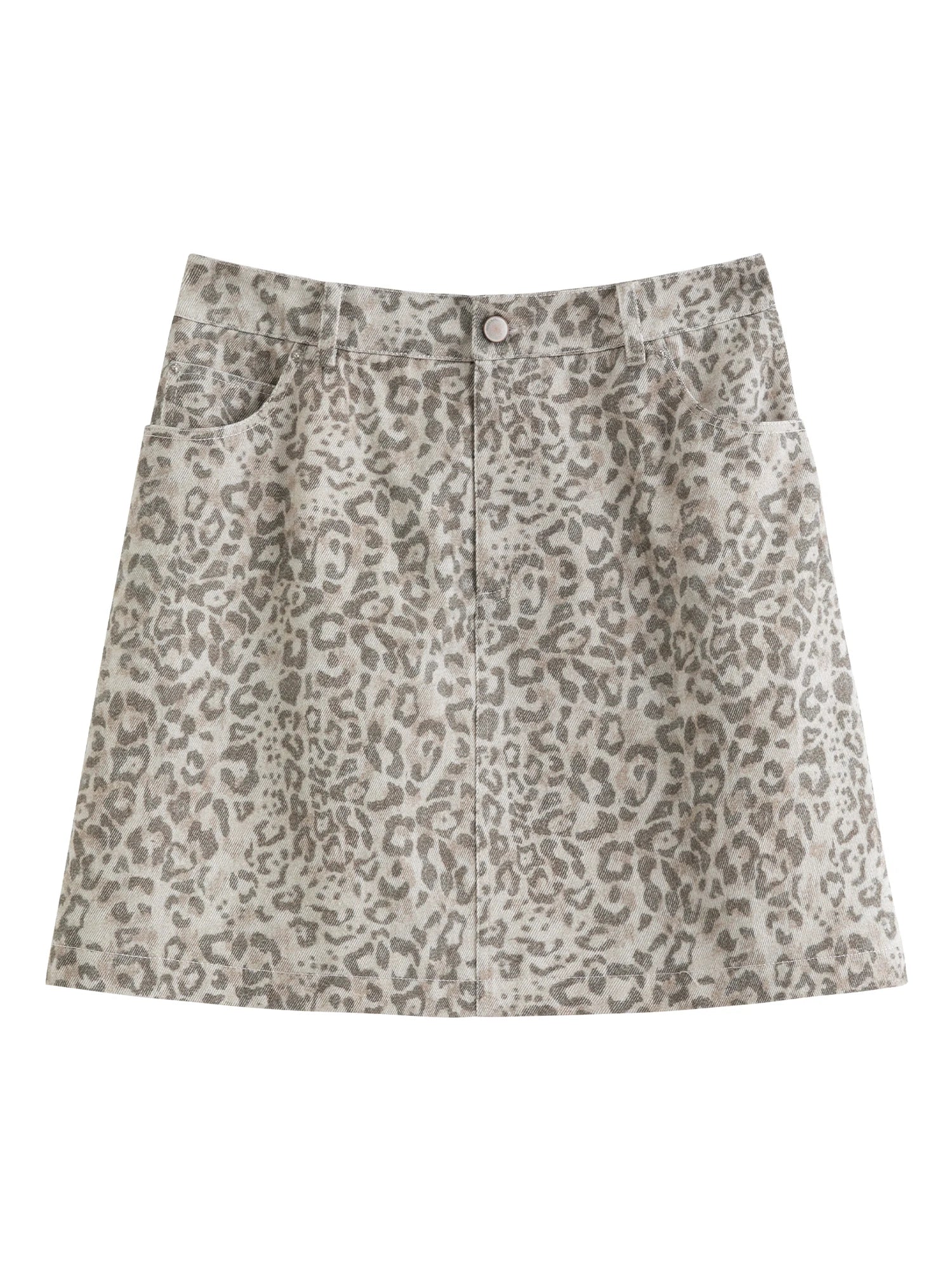 DUSHU Women's Smoky Leopard Print Printed Denim Skirt Spring 2026 New Arrival Elegant Trendy Versatile A-Line Mini Cotton Skirt