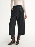 DUSHU Plus-Size Gray Wool Blend Fine Check Cropped Casual Pants 2025 Winter High-Waisted Calf-length Straight British Style