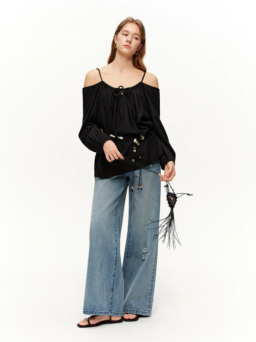 DUSHU 2026 Spring Women's One Shoulder Design Top, Off Shoulder Office Chic Blouse for Effortless Commute & Y2K Style Chic Top
