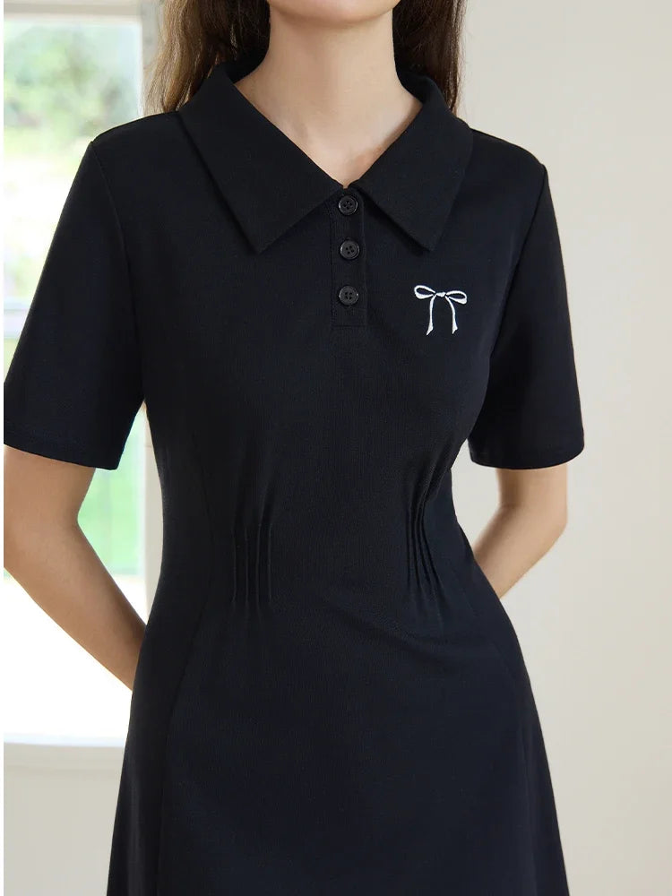 DUSHU Academy Style Fashionable Dress Summer 2024 New Casual Slimming POLO Casual Loose Women White Dress 24DS82481