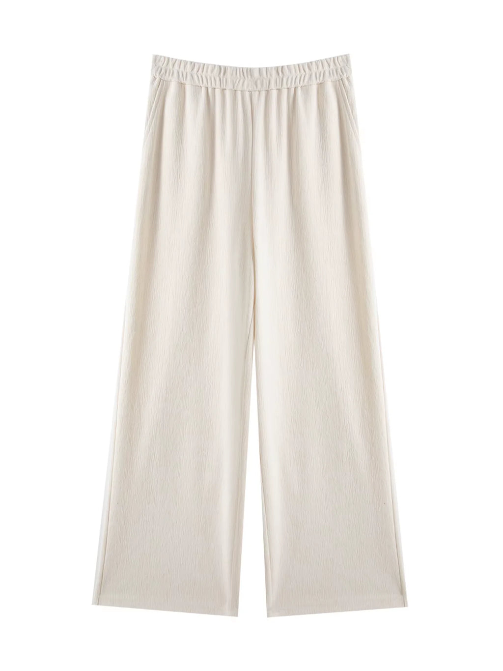 DUSHU Women Spring Casual Pants Beige All-Match Elastic Waist Straight Trousers Black Commuter Long Trouser 25DS81140