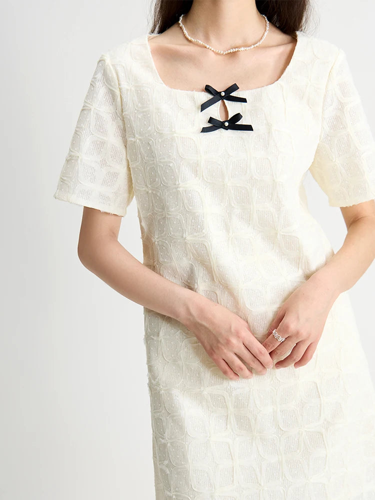 DUSHU Women's Sweet Style Bow Collar Short Dress 2024 Summer New Design Versatile Casual Gentle Dress For Female 24DS82786
