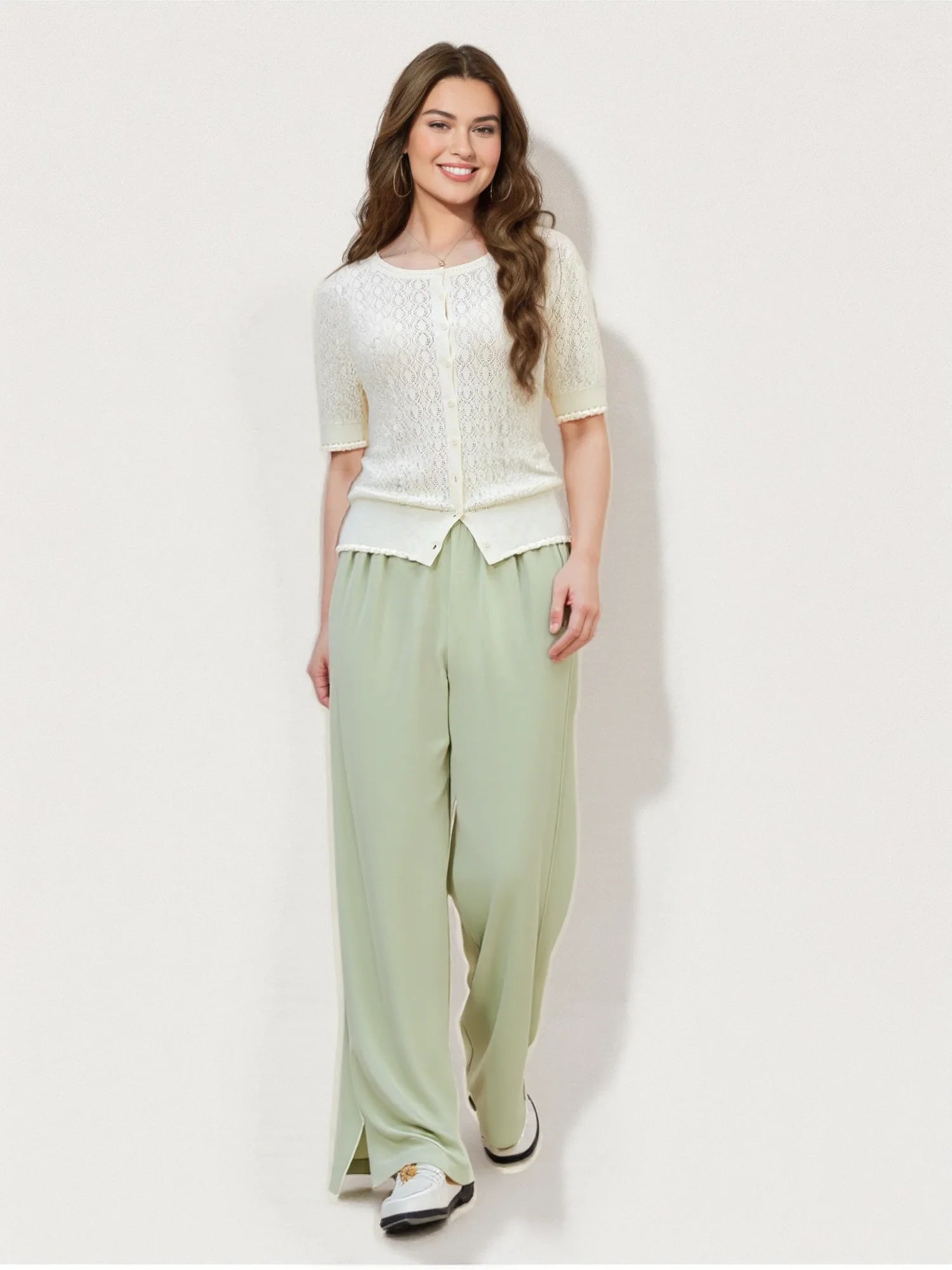DUSHU 2025 Summer Plus Size Women High Waist Slimming Straight Leg Pants - Breathable Flowy Casual Chic Long Trousers for Curvy