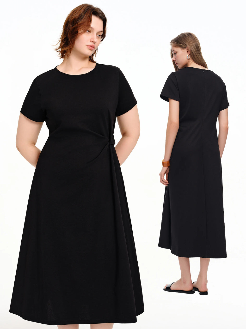 DUSHU Women's Minimalist Black Knot Waist-cinching Dress Summer 2026 New Arrival Elegant Styled Long Dress Simple Cotton Dresses