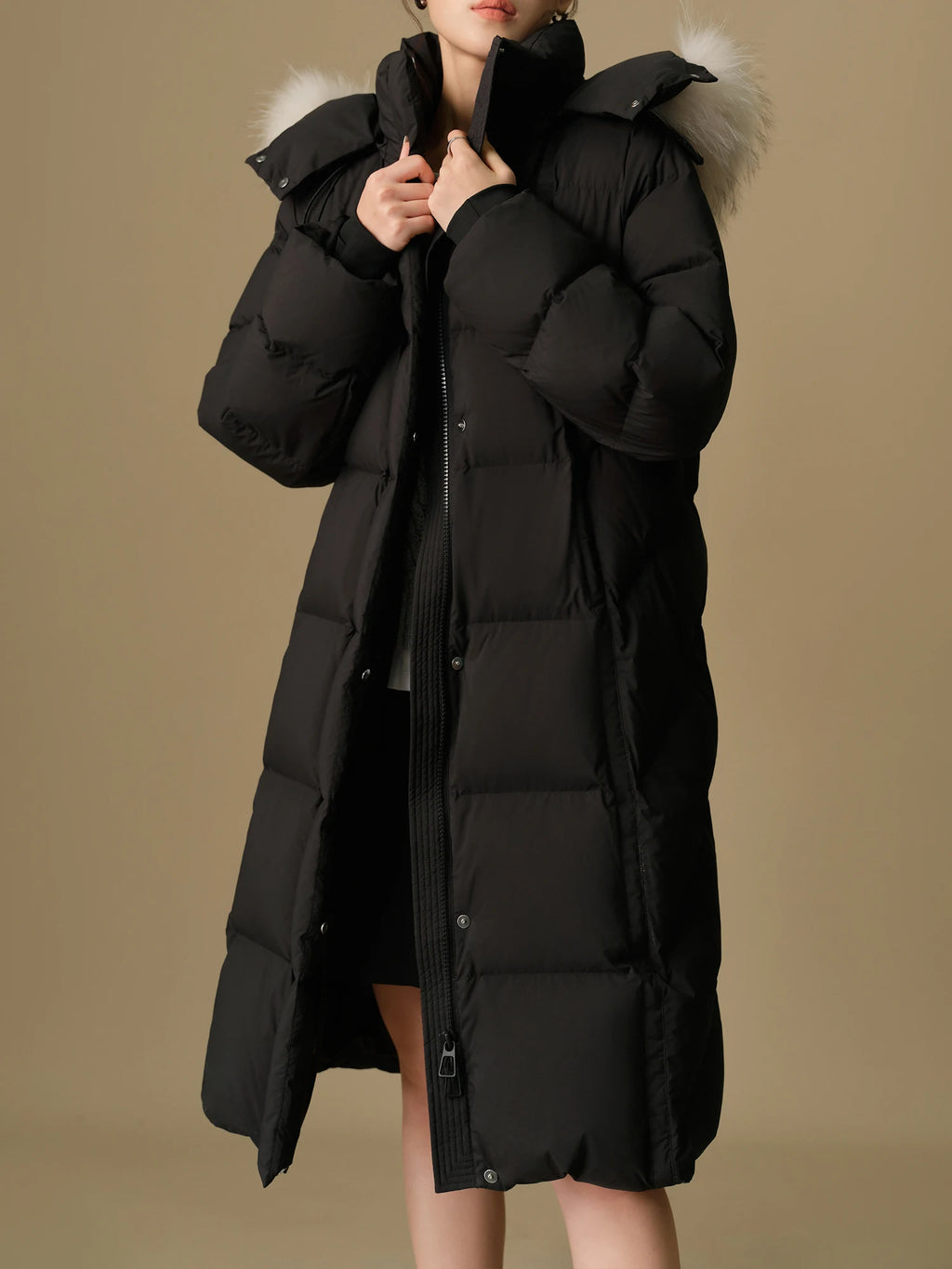 DUSHU 219.9G Filling Amount Plus Size Fur Collar Thickened Mid-length Down Jacket for Women 2024 Winter New Down Coat 24DS84045
