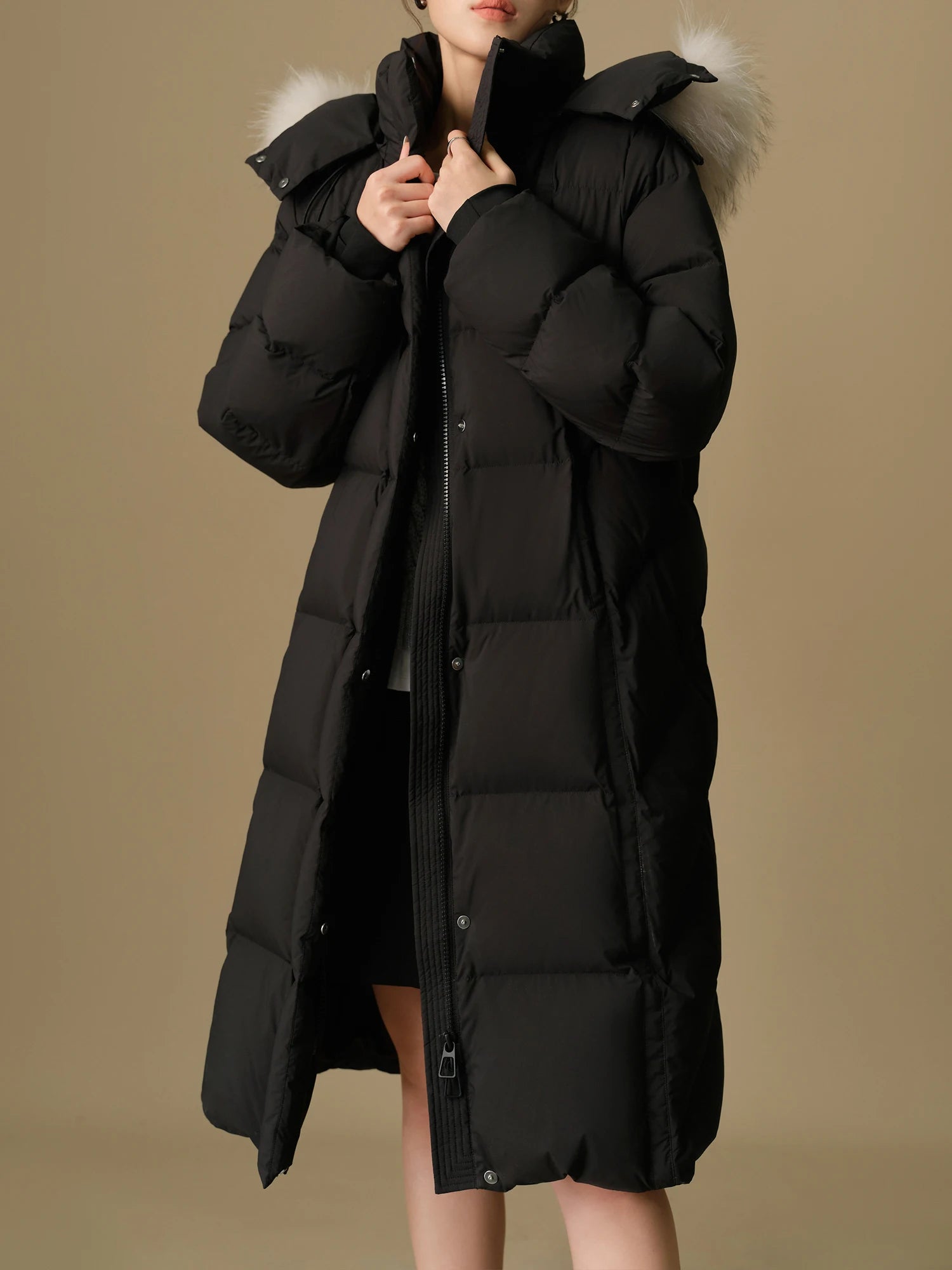 DUSHU 219.9G Filling Amount Plus Size Fur Collar Thickened Mid-length Down Jacket for Women 2024 Winter New Down Coat 24DS84045