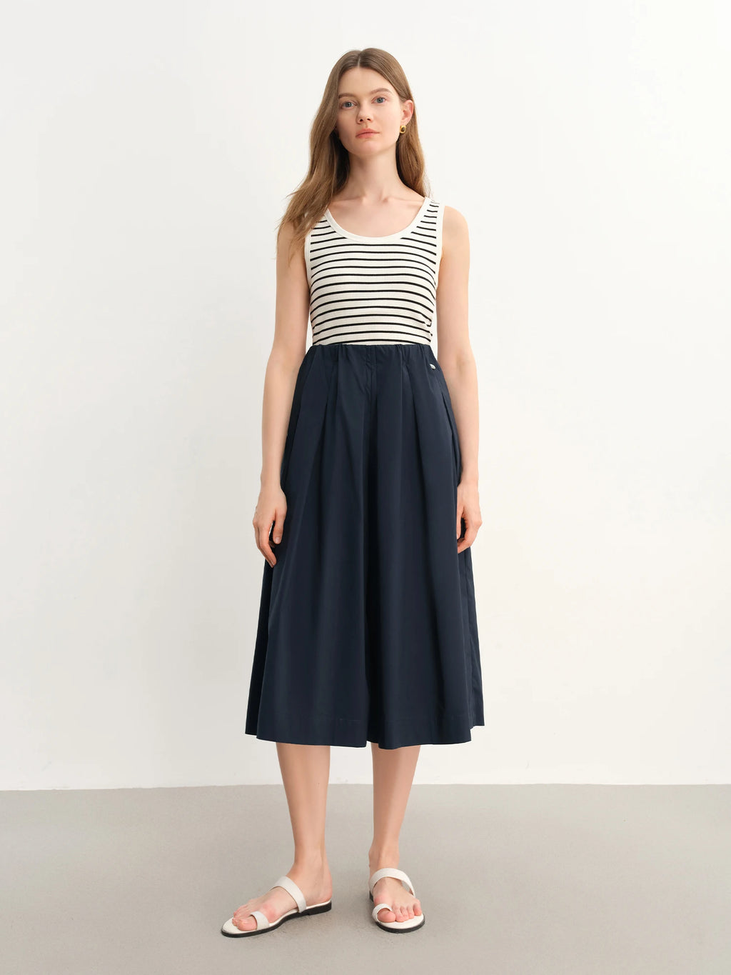 DUSHU Plus-Size Women High-Waisted Wide-Leg Casual Pants - Two-Tone Relaxed Elegance Slimming Tros for Summer 2025 New 25DS82809