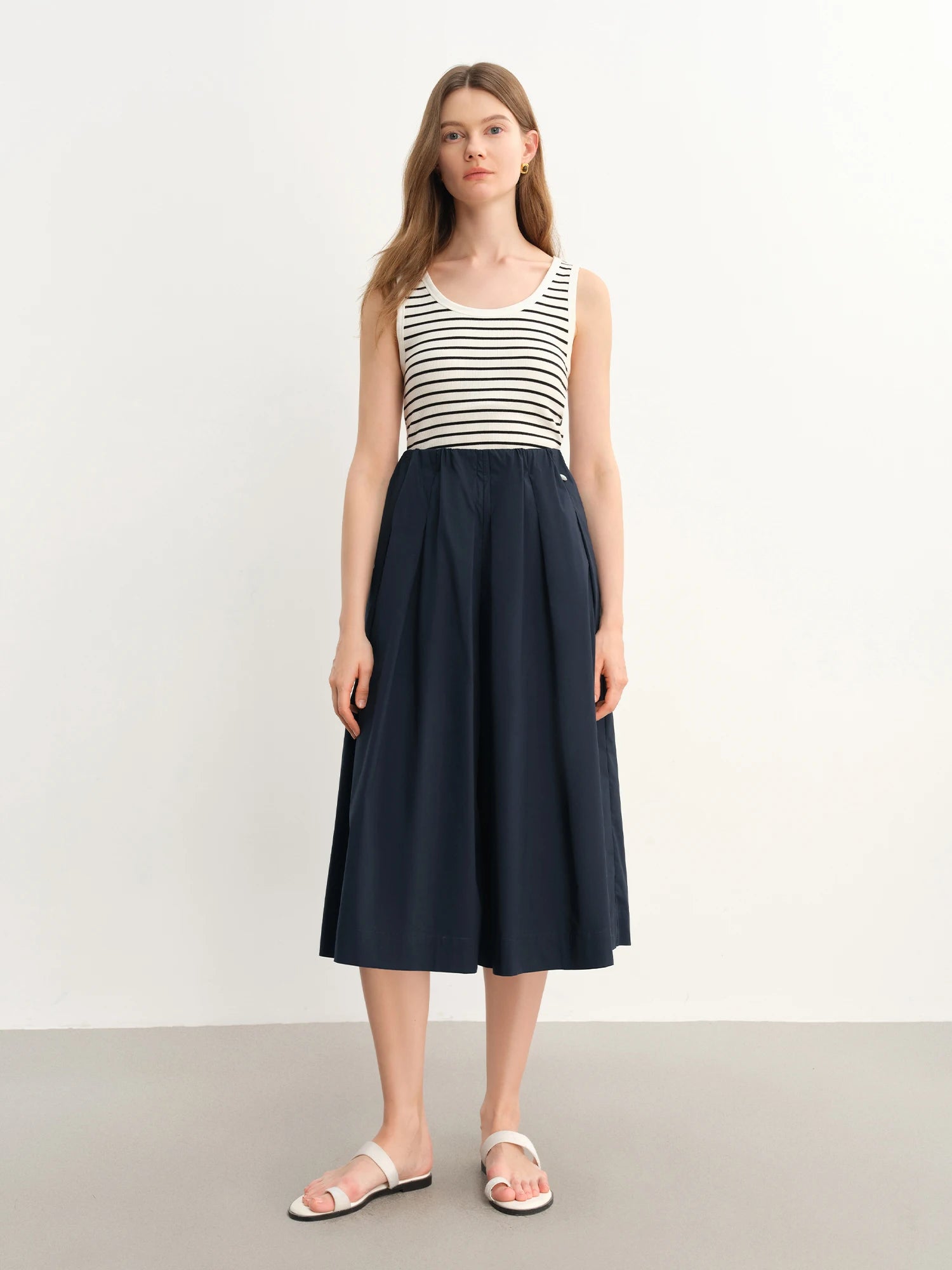 DUSHU Plus-Size Women High-Waisted Wide-Leg Casual Pants - Two-Tone Relaxed Elegance Slimming Tros for Summer 2025 New 25DS82809