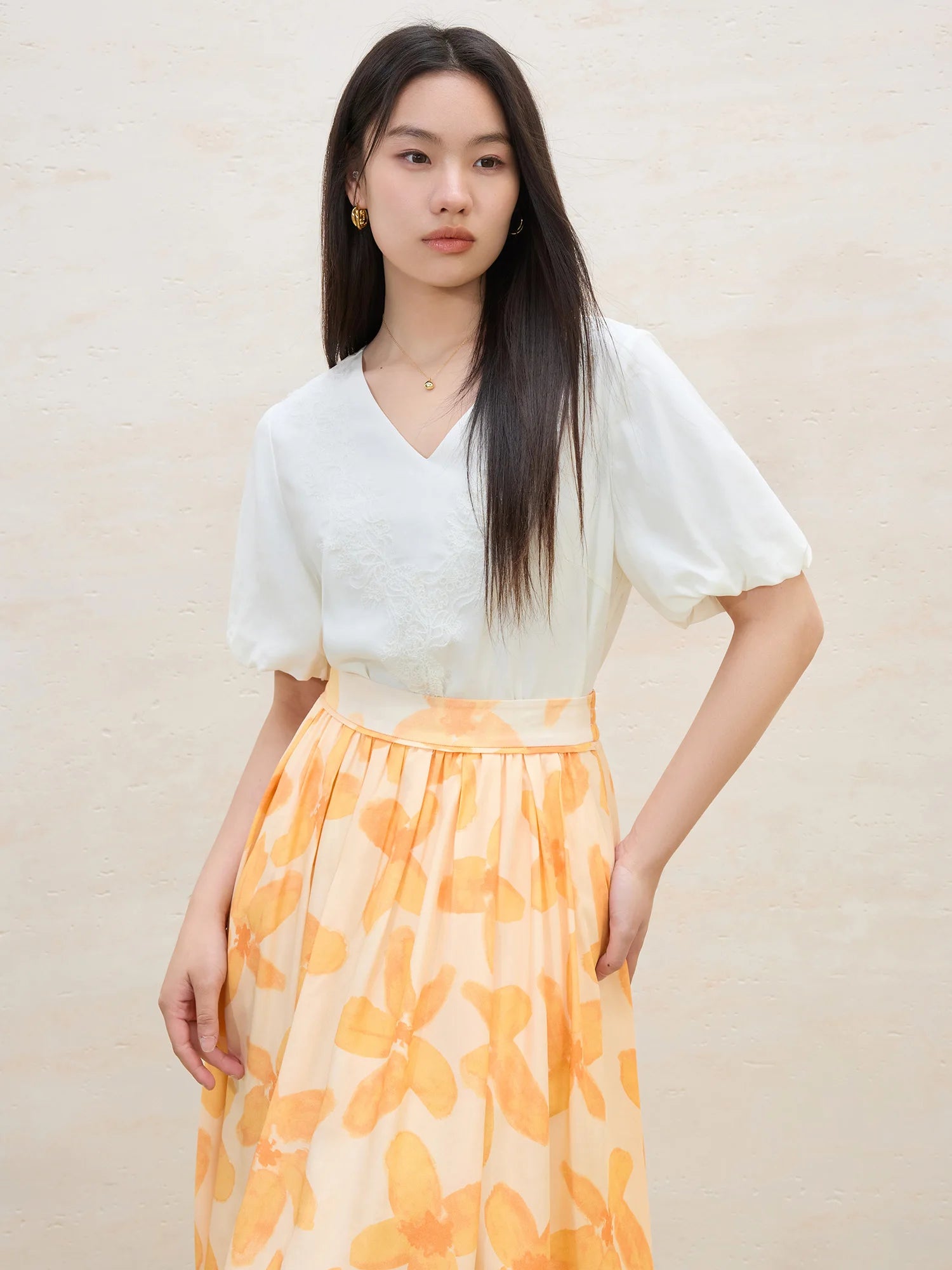 DUSHU Simple Style Lyocell Loose Flower Sleeve Short-sleeved Top 2025 Summer New Versatile Casual Shirt Blouse Women 25DS82055