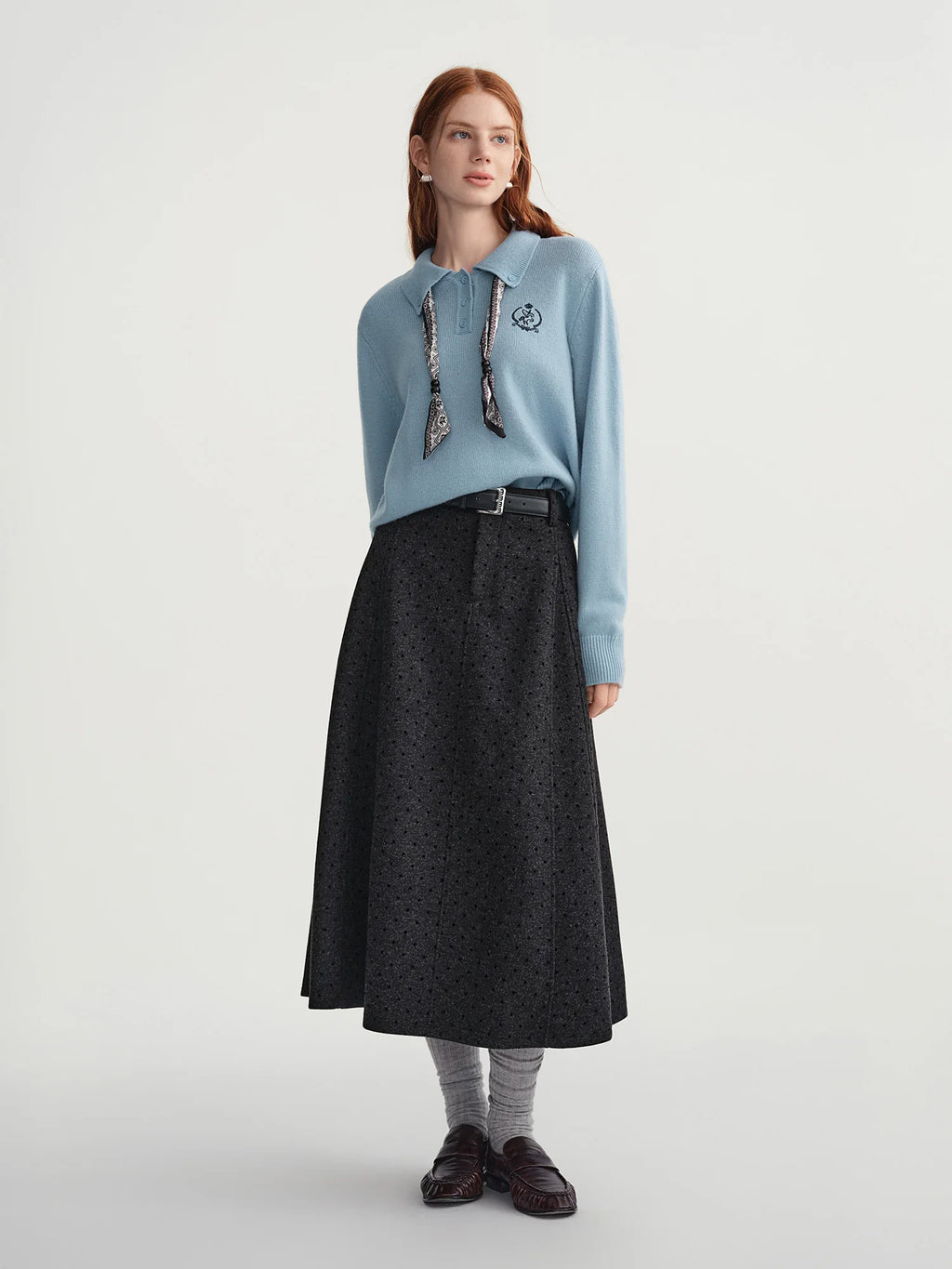 DUSHU 2025 Winter Women's High Waist Polka Dot Full Skirt with Elastic Back - A-Line Mid-Length Flared Skirt for Daily
