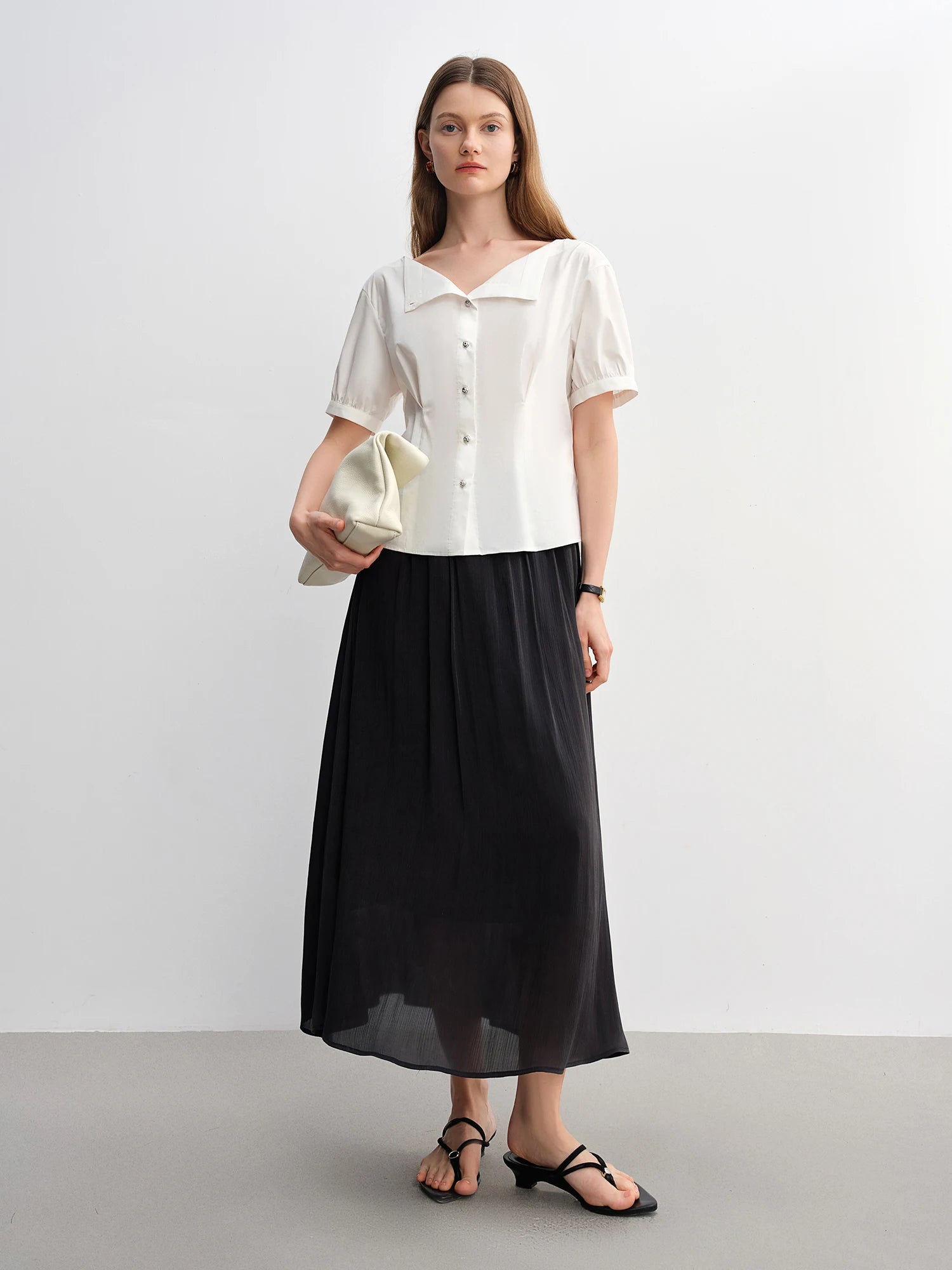 DUSHU Simple Elegance Solid Color Strapless Slim-Fit Summer Top Women Shirts Black White Blouses Tees 25DS82987