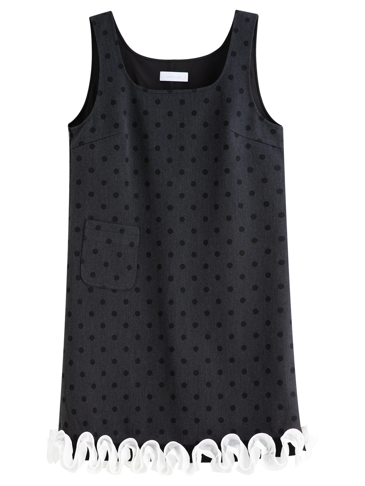 DUSHU Polka Dot Print Contrast Color Lace Trim Sleeveless Dress Women 2025 Winter New Arrival Casual Party Wear Vest Dress