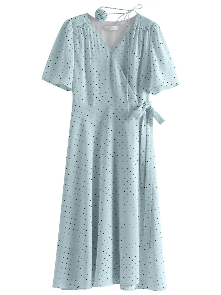 DUSHU French Style V-neck Retro Polka Dot Women Long dress 2024 Summer New Versatile Casual Elegant Dress 24DS82539 24DS82688