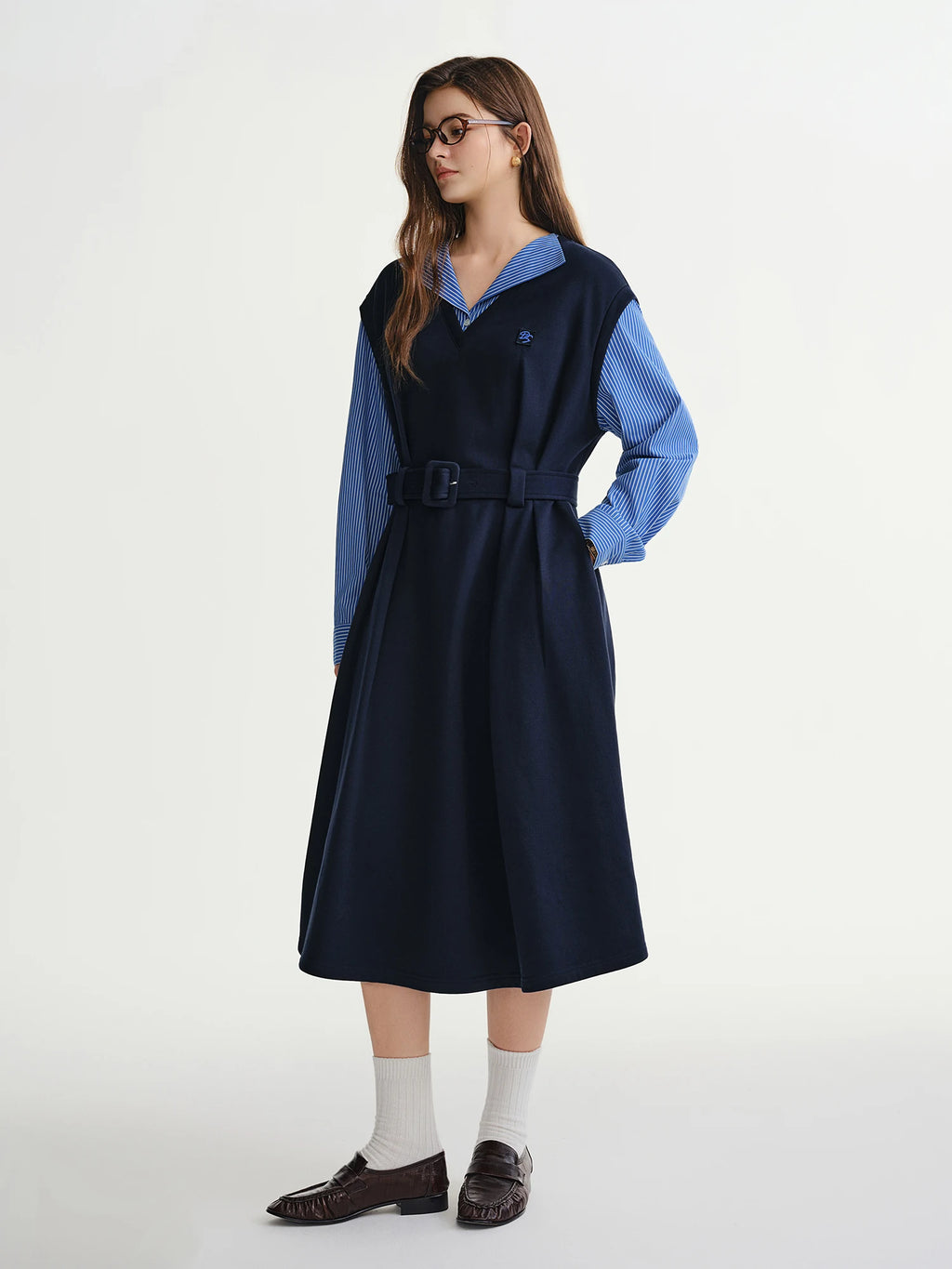 DUSHU Plus-size Women's Lazy Divine Waist-defining Sweatshirt Dress New Autumn/Winter 2025 Oversized Comfort Fit Long Sleeves