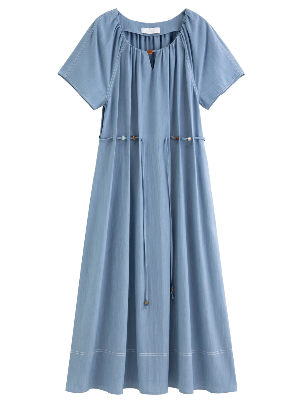 DUSHU Summer 2025 Textured Pleat Dress - Fluid Bead Adjustable Tie Maxi Resort to Office Elegant Silhouette