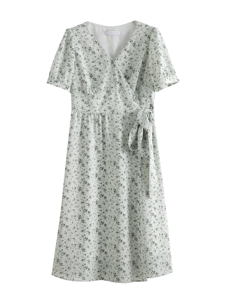 DUSHU French Dress Summer 2024 New Elegant Refreshing Floral Dress Black White Wave Point Women Boho Dresses 24DS82437