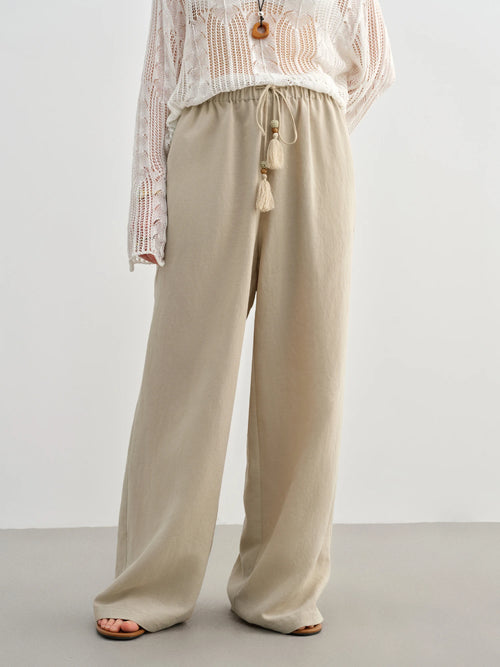 DUSHU 2025 Summer Plus-Size Linen-Like Pants - Relaxed Fit & Breathable Blend with Casual Elegance 25DS82241