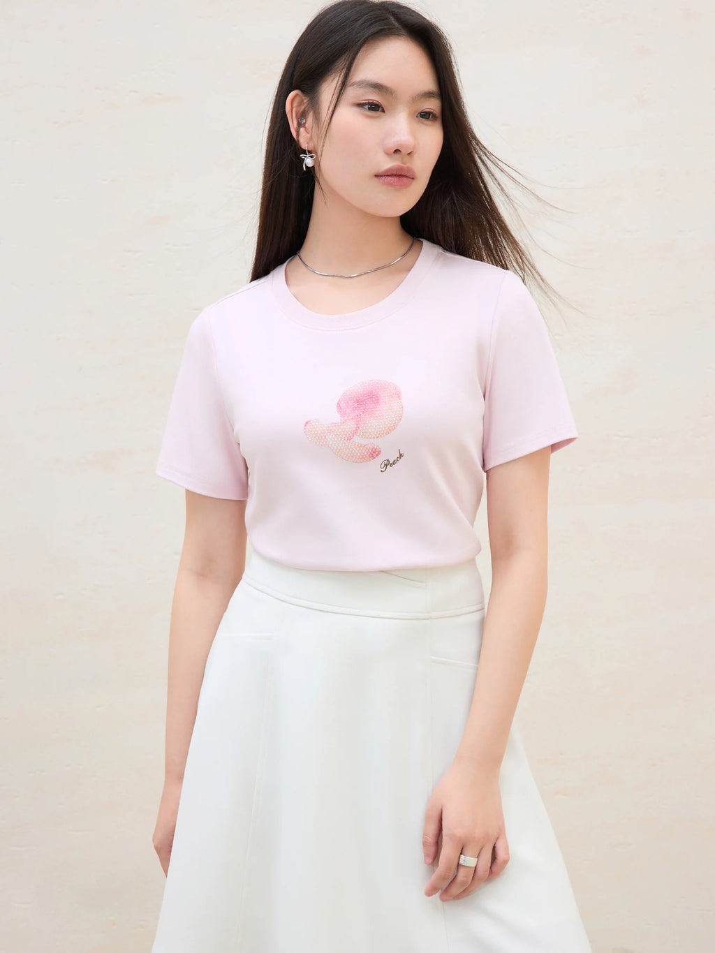 DUSHU 2025 Summer Women's Fruit Print Crystal T-Shirt - Dual-Tone Design & Breathable Cotton Blend for Casual Chic Style