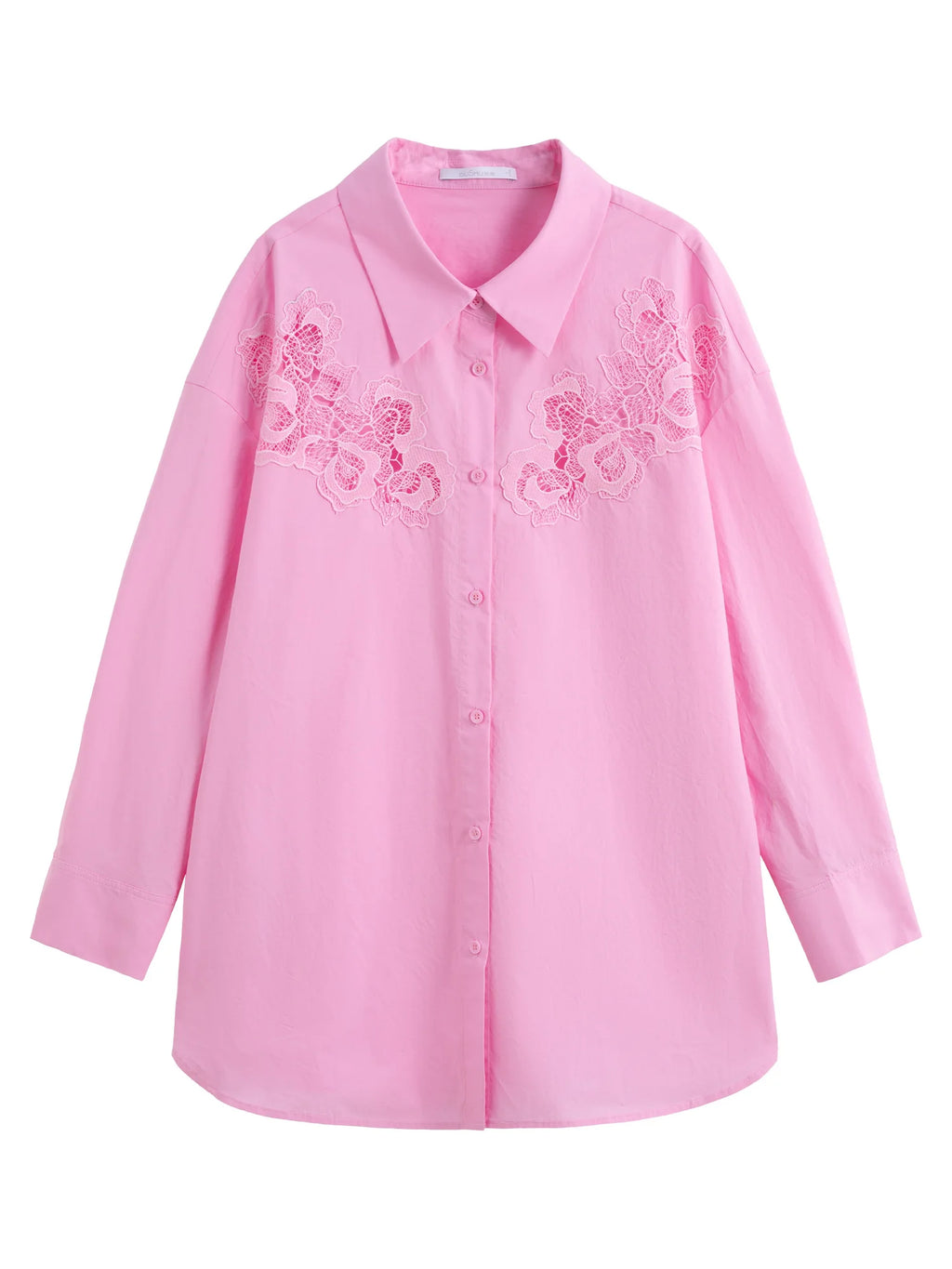 DUSHU Unique Design Embroidery Hollow Cotton Long-sleeved Shirt 2025 Summer New Pink Loose Versatile Fashion Top 25DS82052